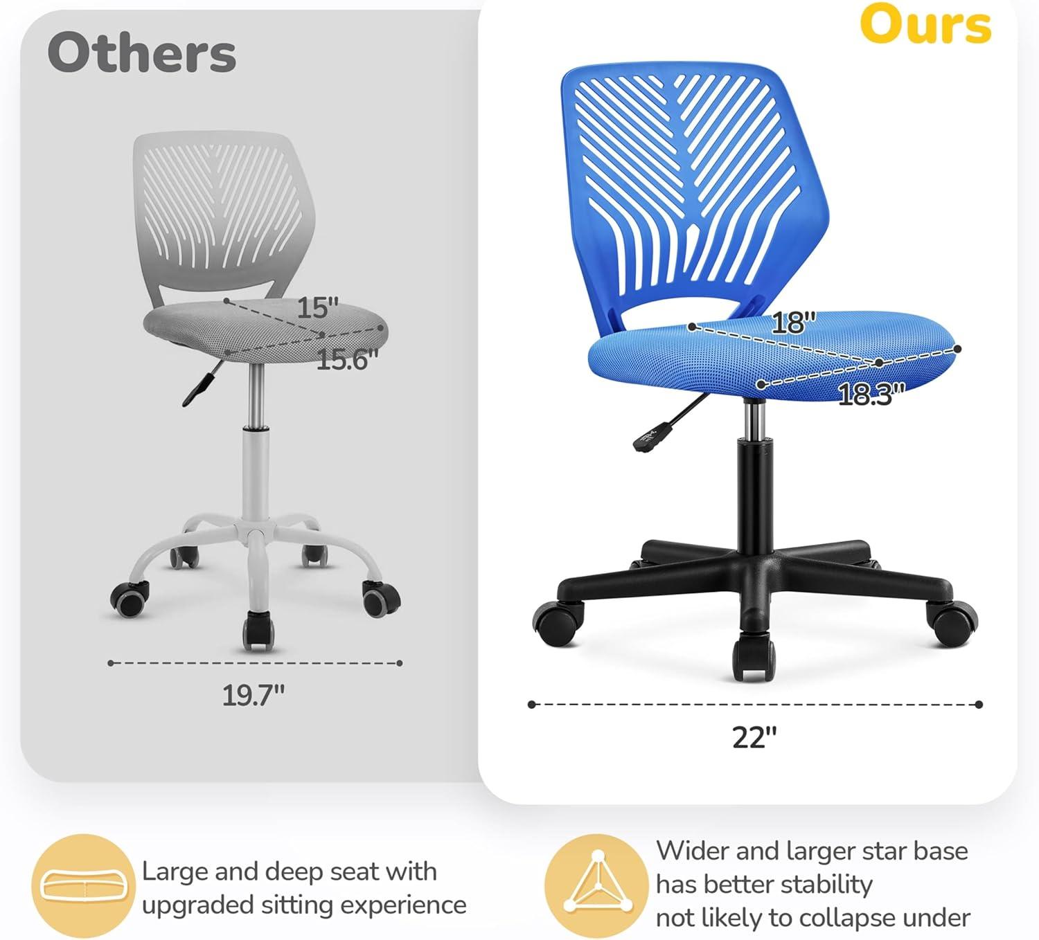 Yaheetech Students Desk Chair Low-Back Armless Study Chair Cute with Lumbar Support Adjustable Height for Youth, Blue