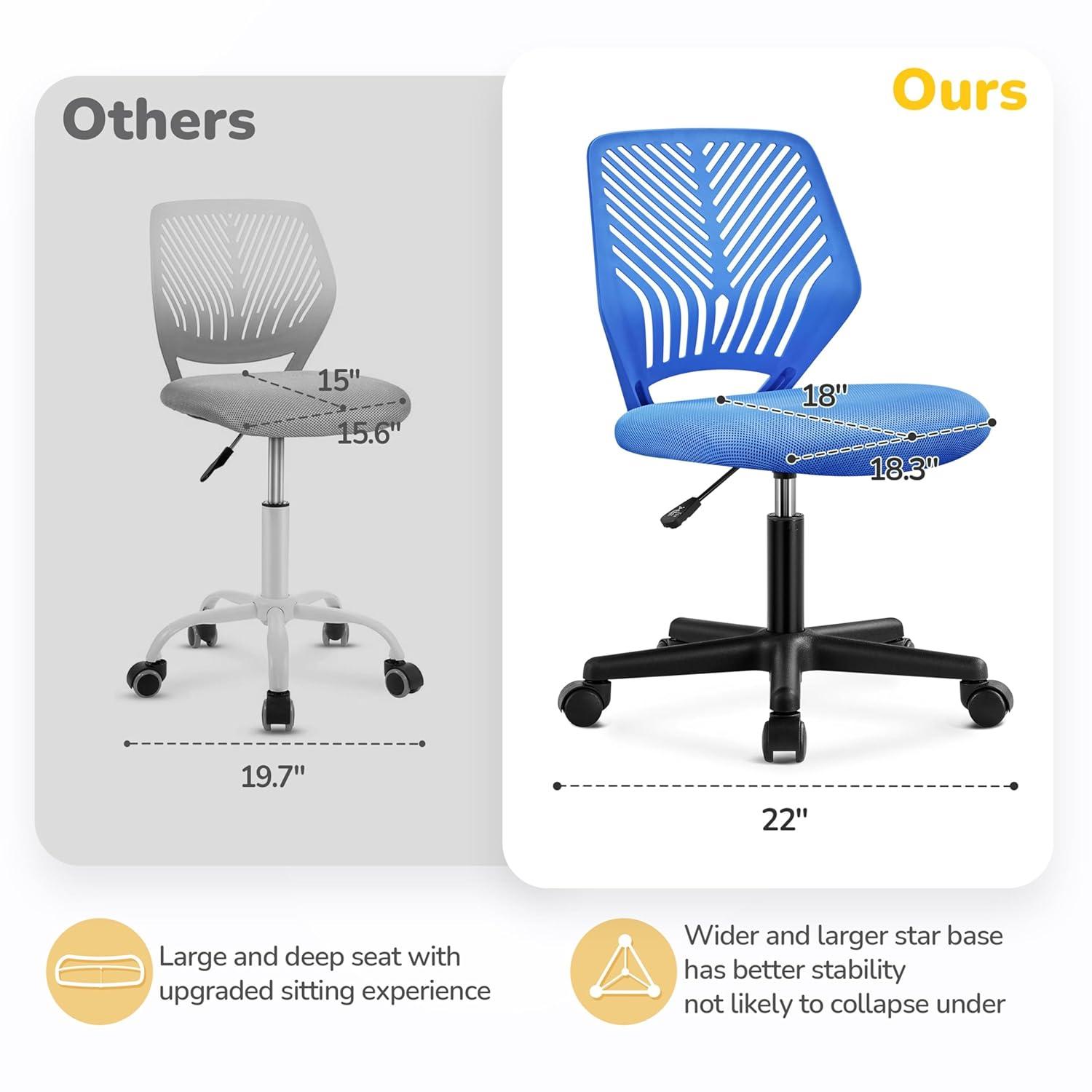 Gexandy Armless Office Chair Back Mesh Desk Chair Computer Chair Ergonomic Task Rolling Swivel Chair Back Support Adjustable Modern Chair with Lumbar Support, Blue