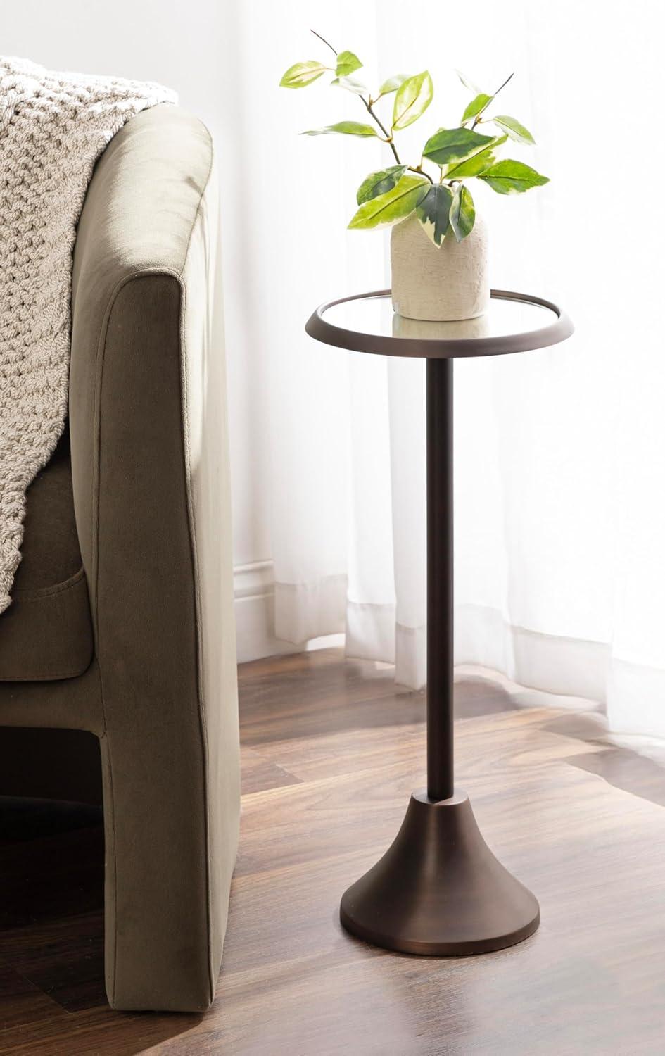 Kate and Laurel Sanzo Modern Pedestal Drink Table, 10 x 10 x 23, Antique Bronze, Decorative End Table with Mirrored Tabletop for Use as Small Plant Stand or Cute Martini Table
