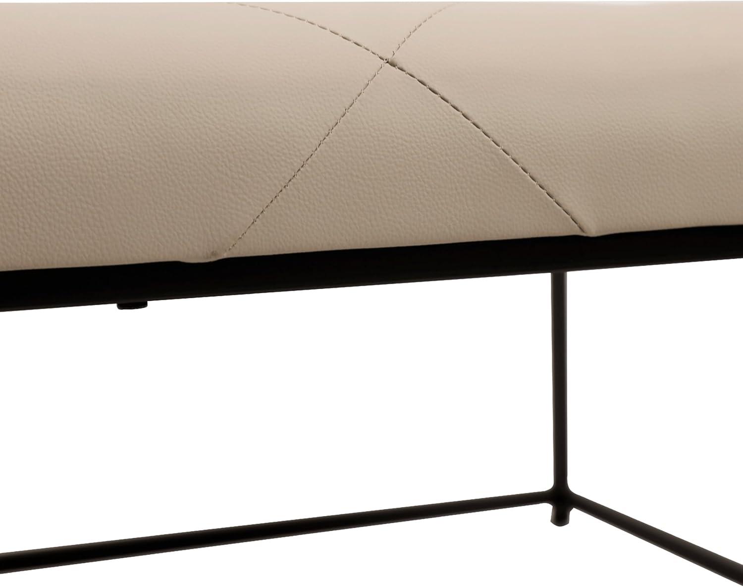 Flash Furniture Ashton 30" Square LeatherSoft Tufted Ottoman with Metal Frame, Beige LeatherSoft/Black Frame