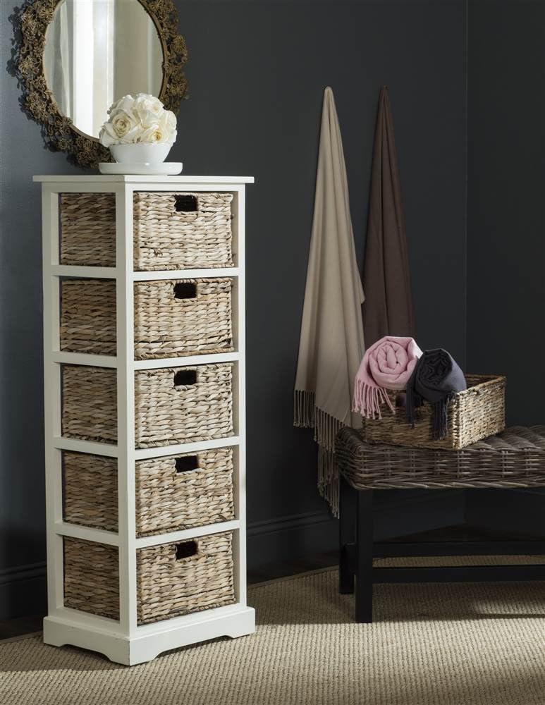 Dovecove White 5-Drawer Wicker Basket Storage Tower (Fully Assembled) | Wayfair