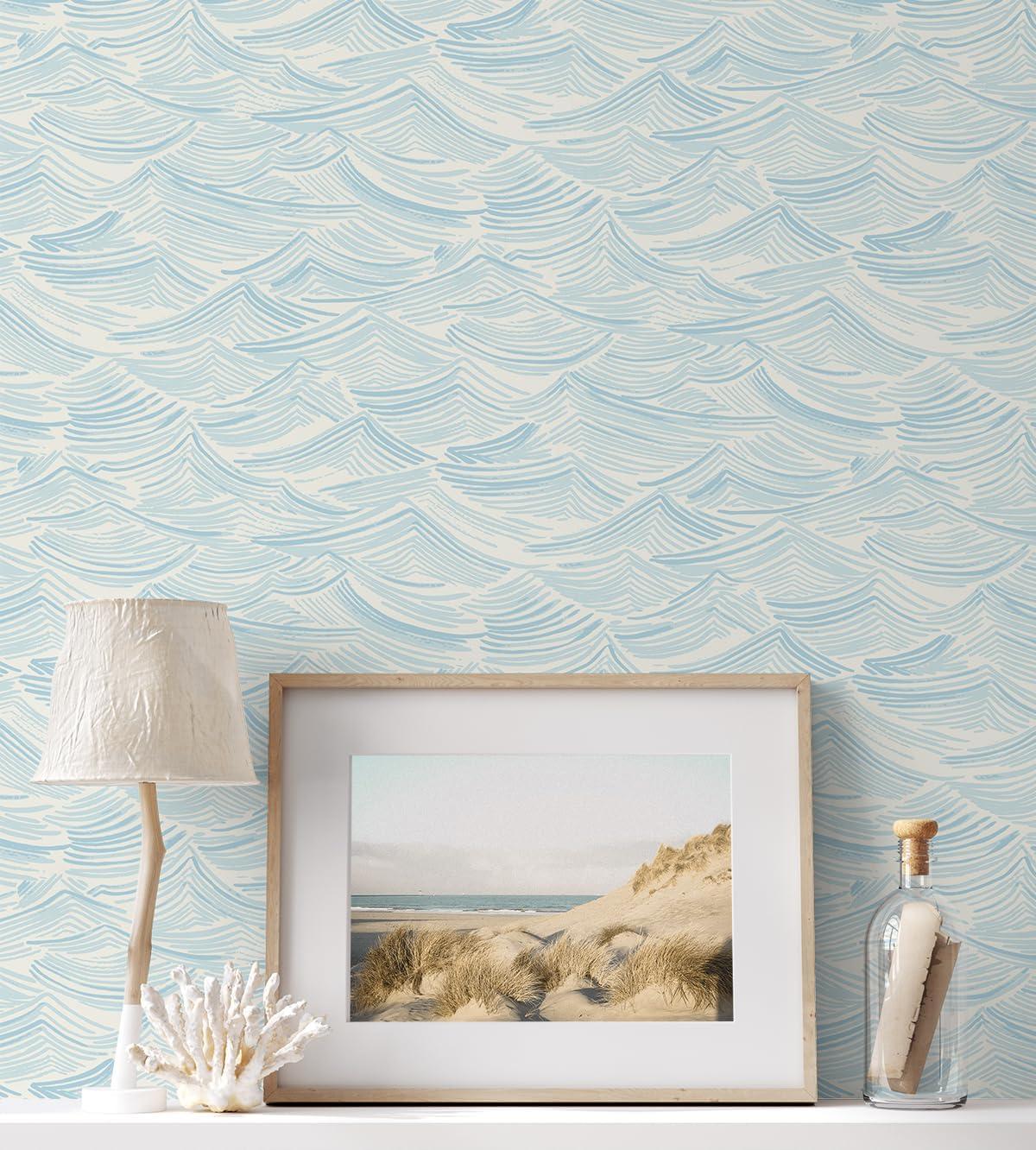 Seaside Waves Blue Pre-pasted Washable Wallpaper