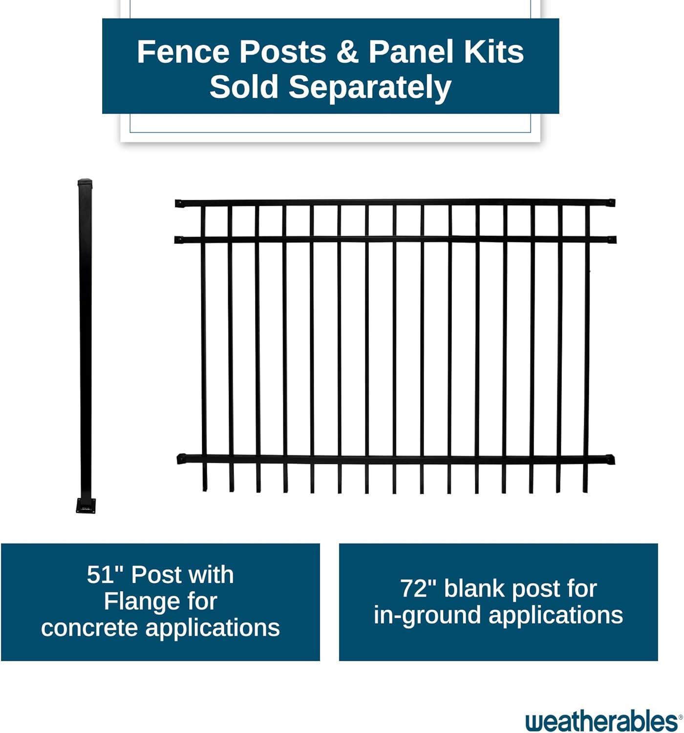 Black Aluminum Flat Top Ornamental Fence Panel 4' x 6'