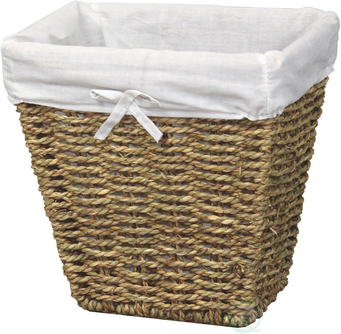 Vintiquewise Woven Seagrass Small Waste Bin Lined with White Washable Lining