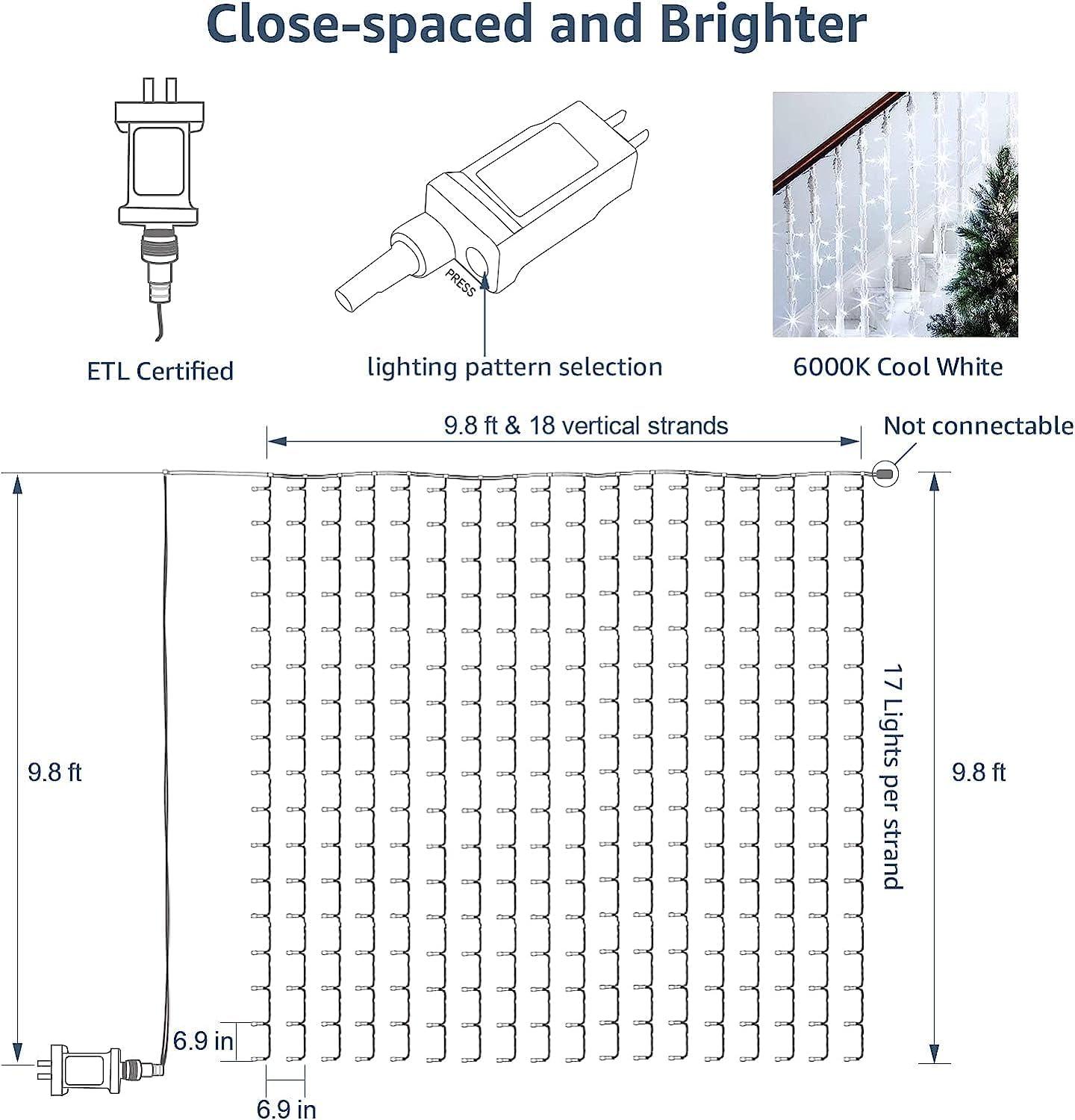 Cool White LED Curtain Fairy Lights for Indoor/Outdoor Use