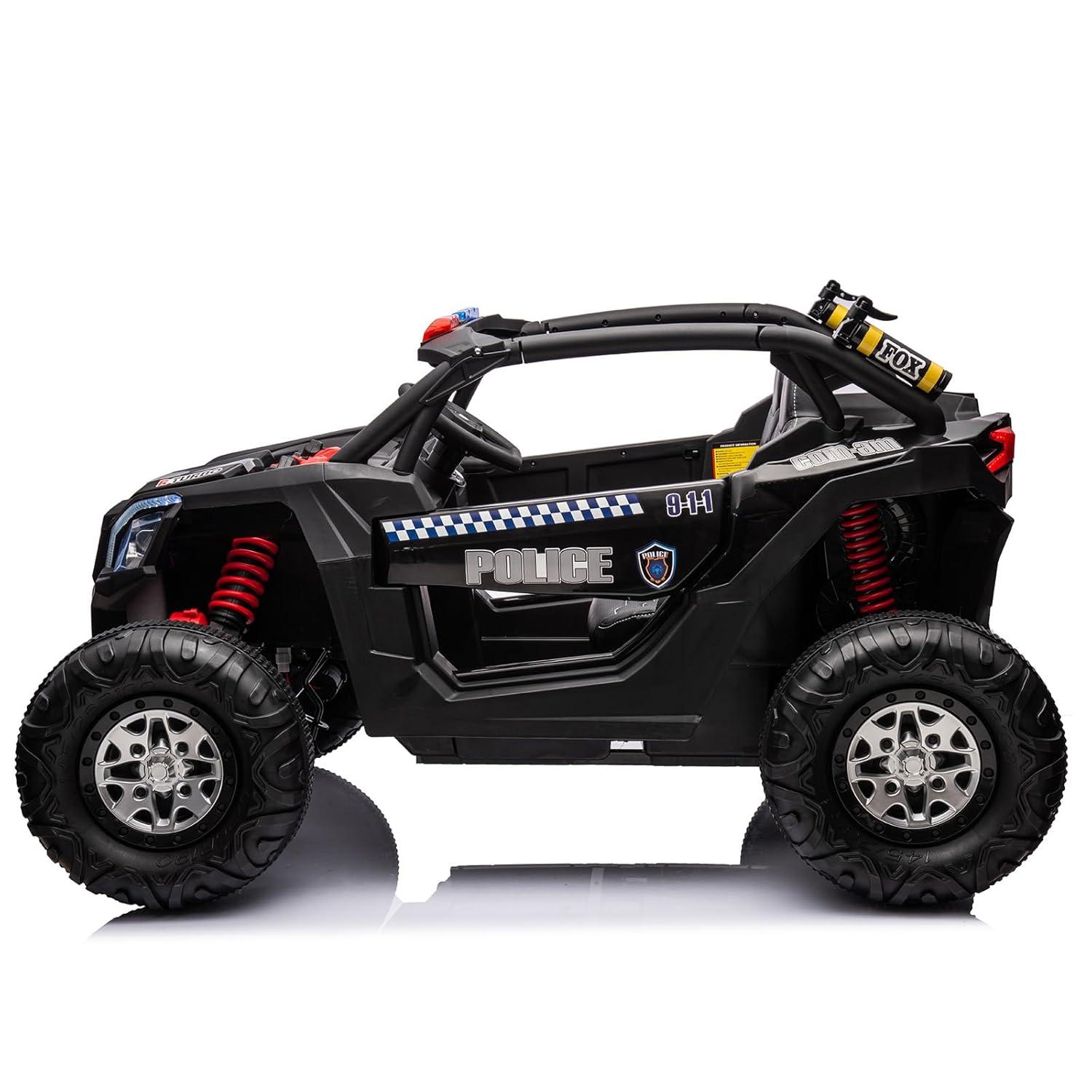 Huloretions Two Seater 24V Kids Ride on UTV Car, 4WD 300W Motors Powerful Electric Vehicle w/Remote Control, 4 Shock Absorbers, Leather Seats, Music and Lights, Electric Car for Kids