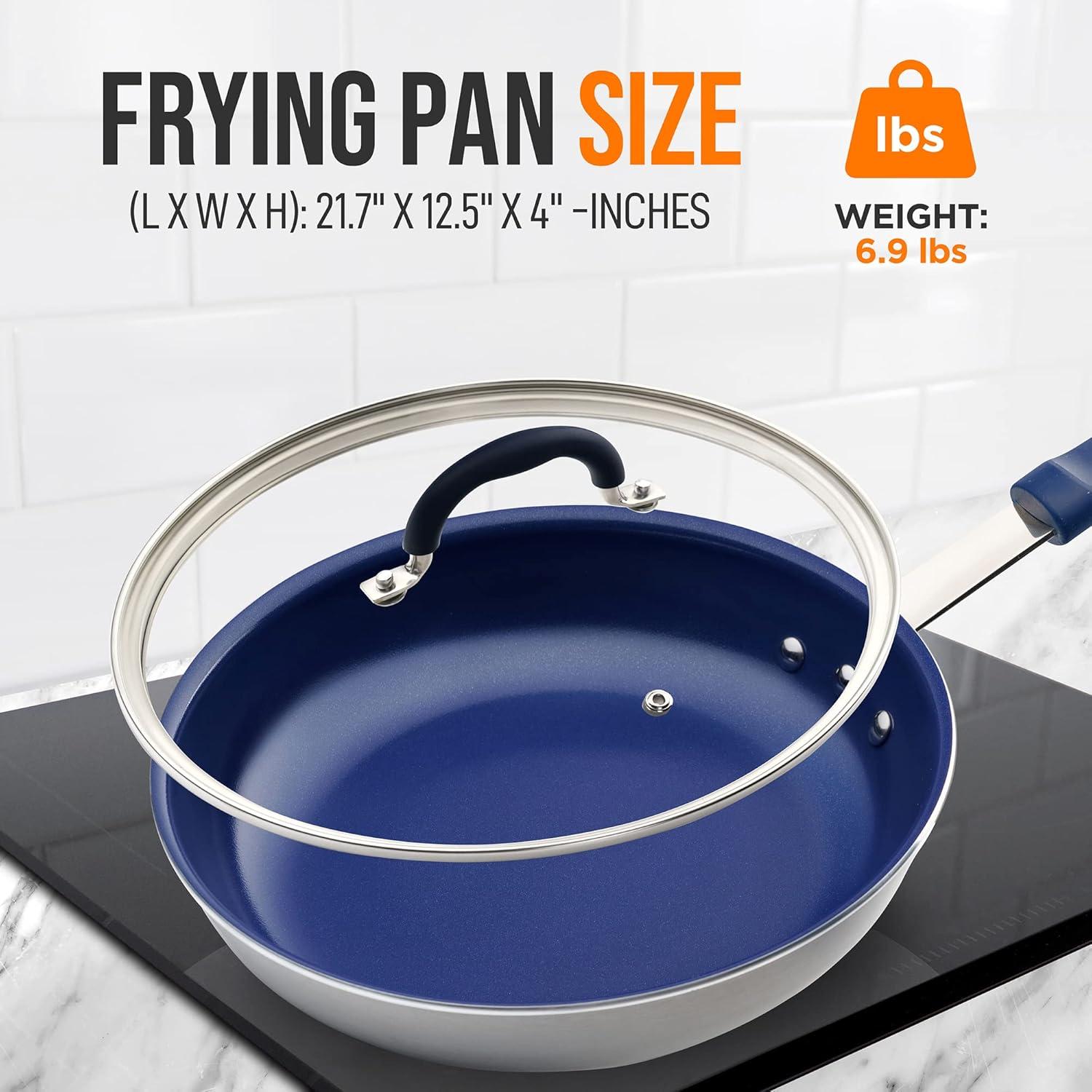 NutriChef Ceramic 12 Large Skillet Nonstick Frying Pan - NCFRLD12