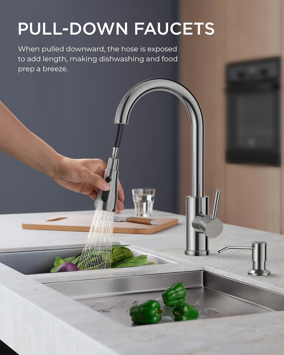 Chrome Stainless Steel Pull-Down Kitchen Faucet with Sprayer