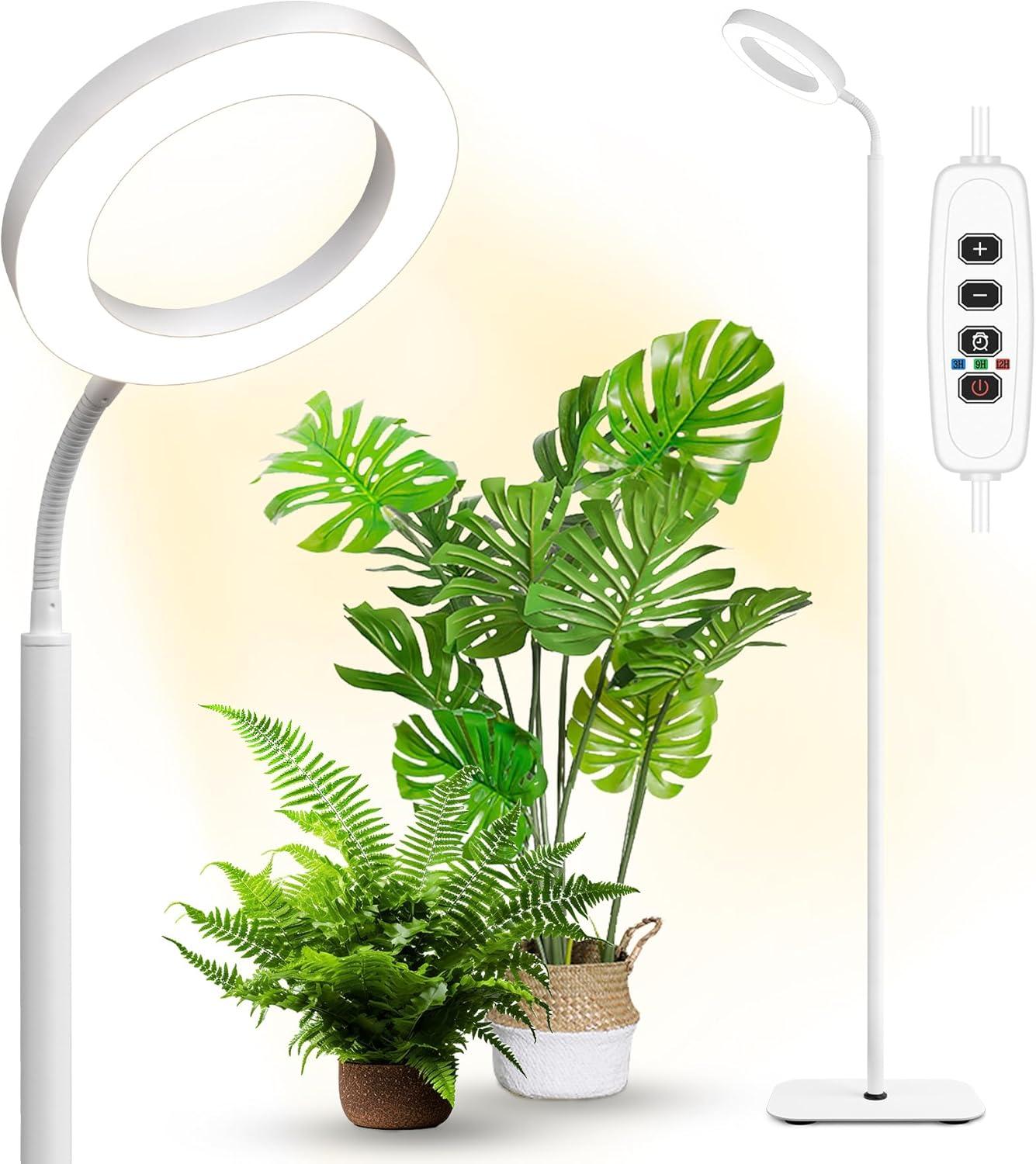 Plant Grow Light, Grow Lights for Indoor Plants Full Spectrum,20W LED Floor Plant Growing Lamp with Height Adjustable Stand, Off Timer 3/9/12H,10 Dimmable Brightness for Small Large Plants,Round