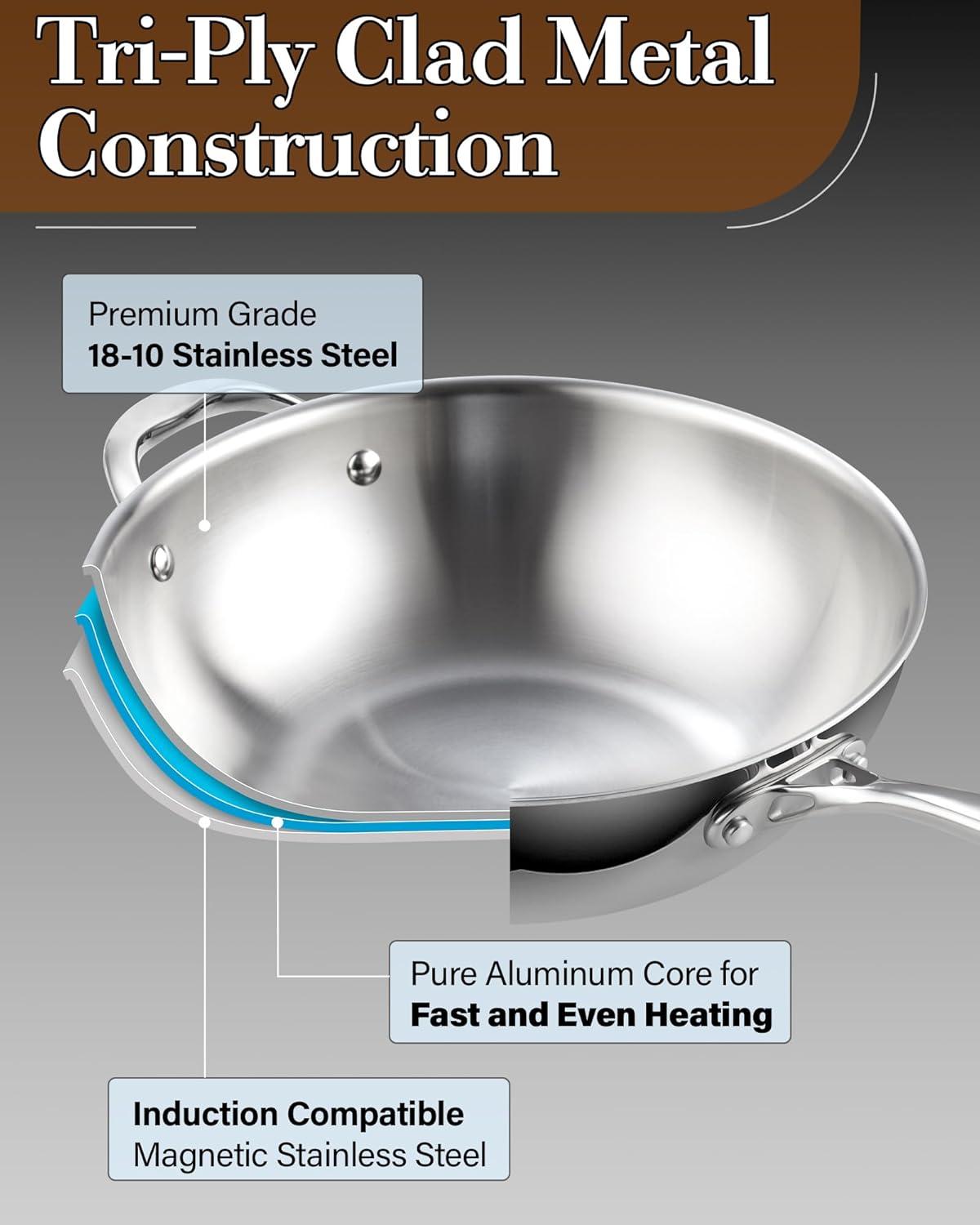 3 Quarts Stainless Steel Saute Pan with Lid