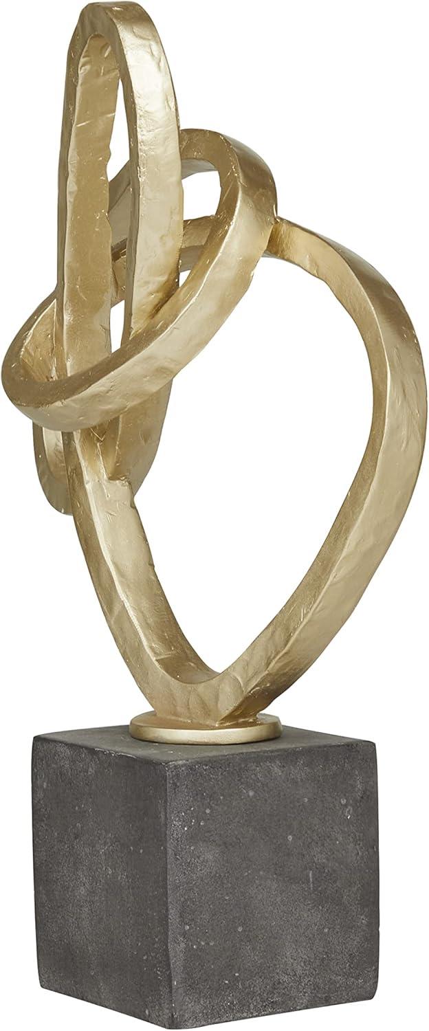 11" x 17" Gold Polystone Link Abstract Sculpture with Black Base, by DecMode