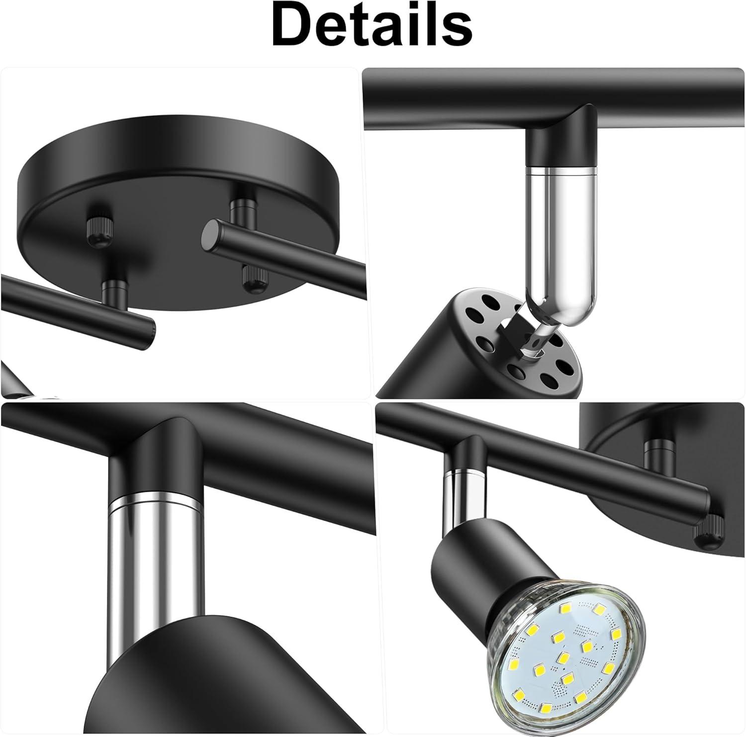 Track Lighting Fixtures, 4 Lights Ceiling Spotlight with Flexible Track Heads, Directional Lighting with GU10 Base for Kitchen, Hallway, Bedroom, Dining Room, Office (1 PC)