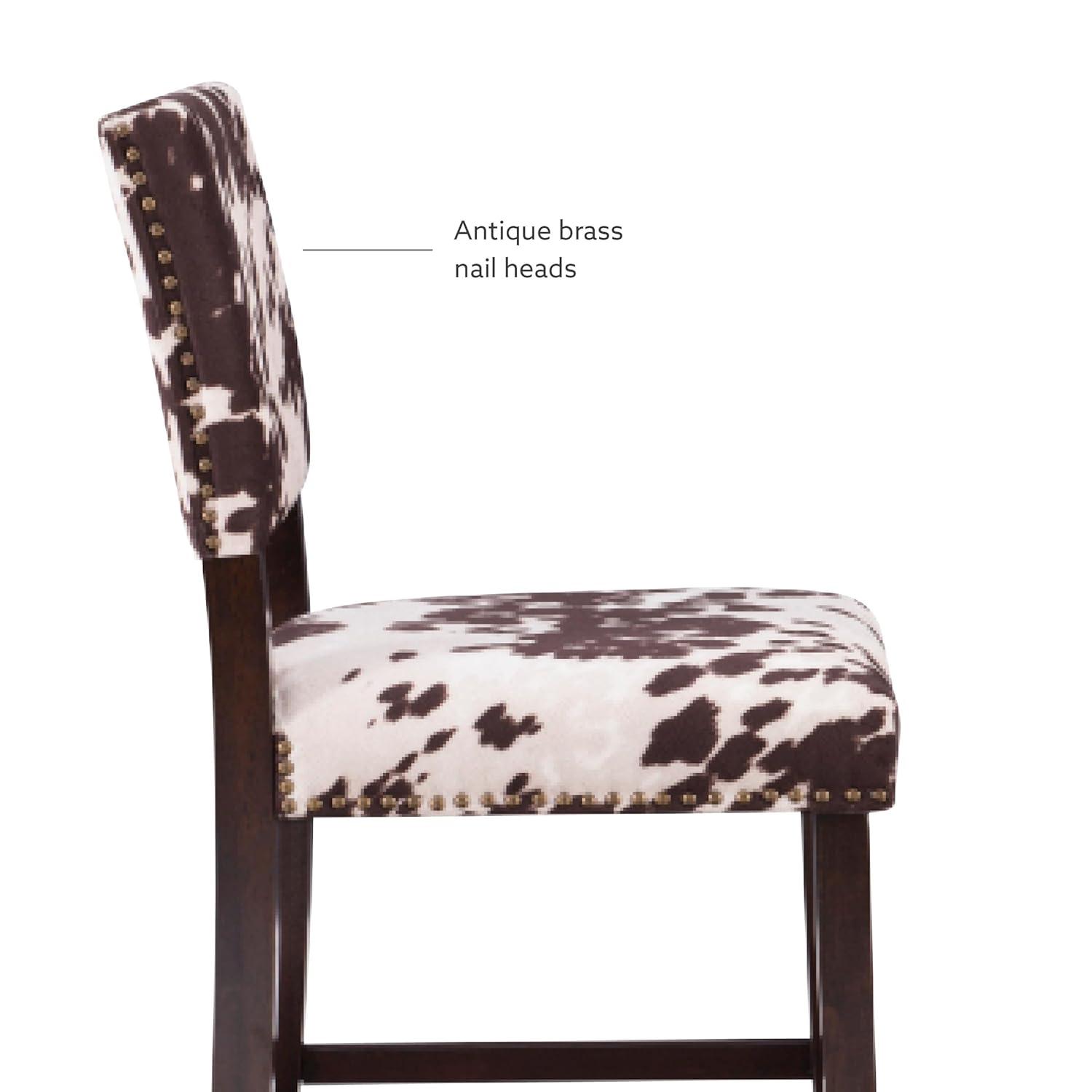 Linon 24" Corey Microfiber Upholstery Counter Height Barstool Cow print : Farmhouse Style, Wood Frame, Footrest