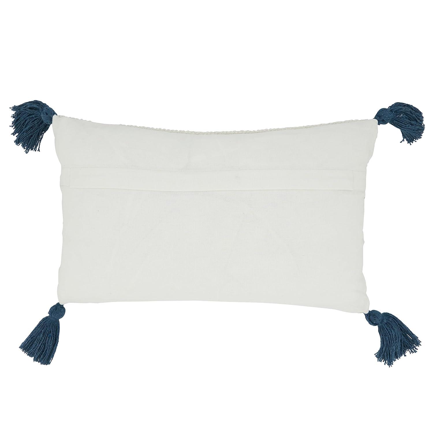 12"x20" Oversized Striped Tassel Corners Poly Filled Lumbar Pillow: Cotton & Jute - Saro Lifestyle