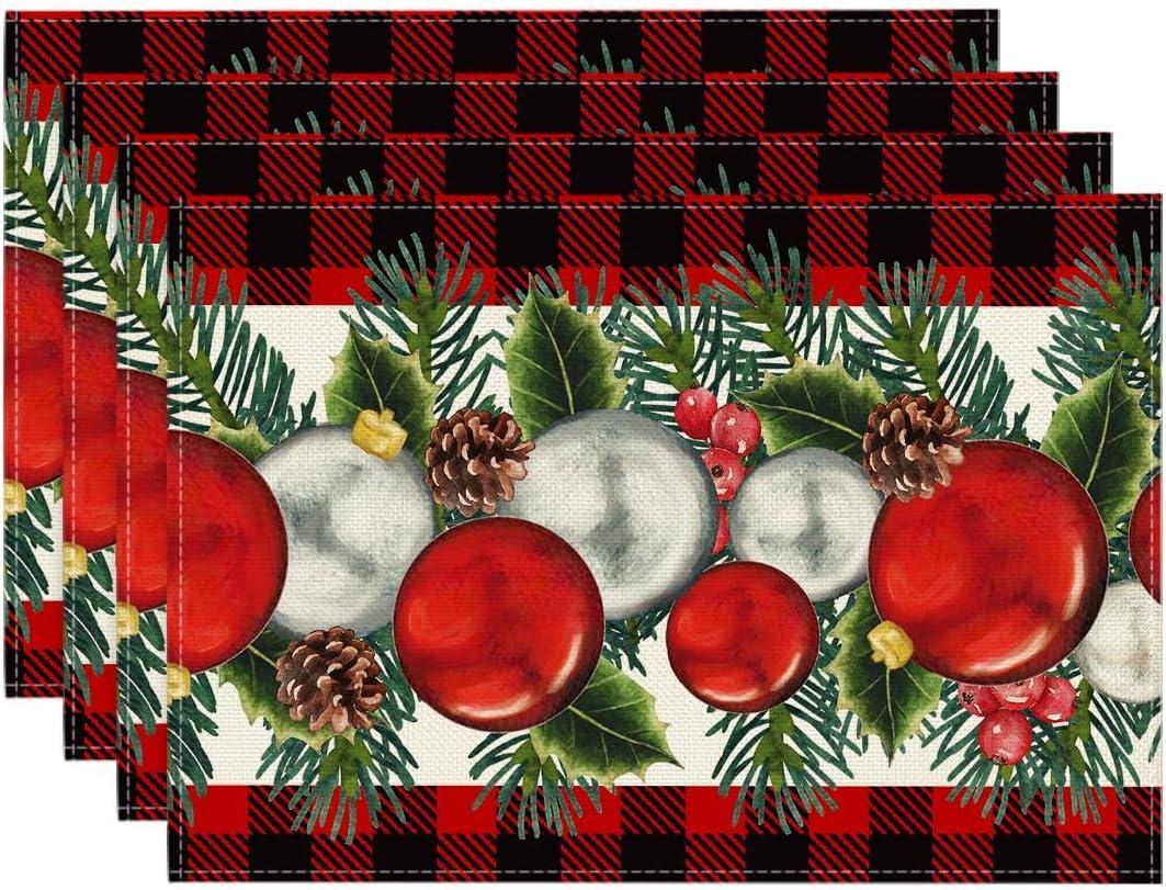 Red and Black Buffalo Check Christmas Placemats Set of 4