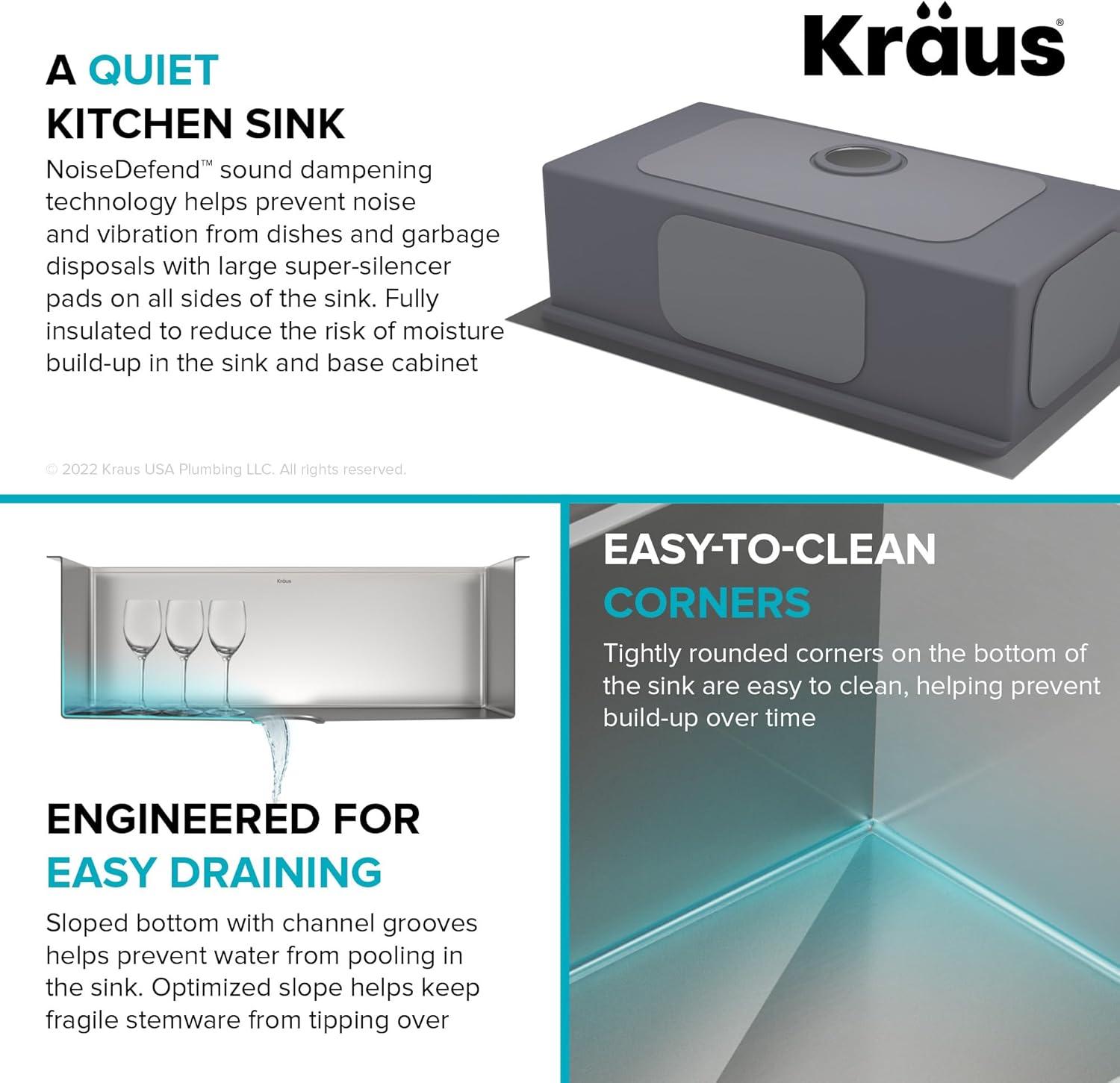 KRAUS Kore Drop-In Workstation 16 Gauge Stainless Steel Single Bowl Kitchen Sink with Accessories