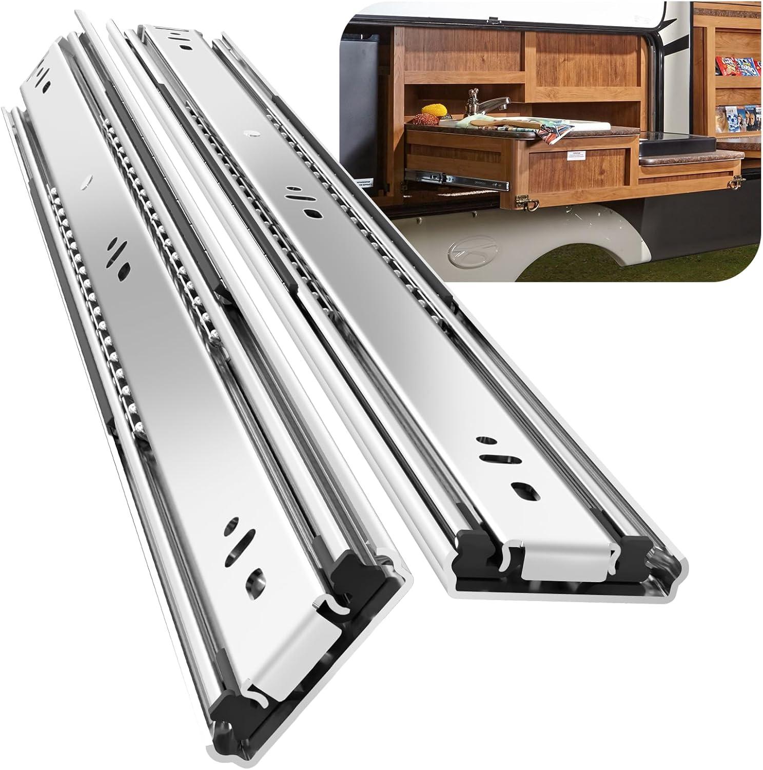 ZHUOJUN 1 Pair 150 lb Load Capacity Heavy Drawer Slides 12 14 16 18 20 22 24 26 28 30 32 34 36 38 40 Inch Side Mount Ball Bearing Runner Full Extension Tool Box Rails Glide(without Lock,18 inch) C30