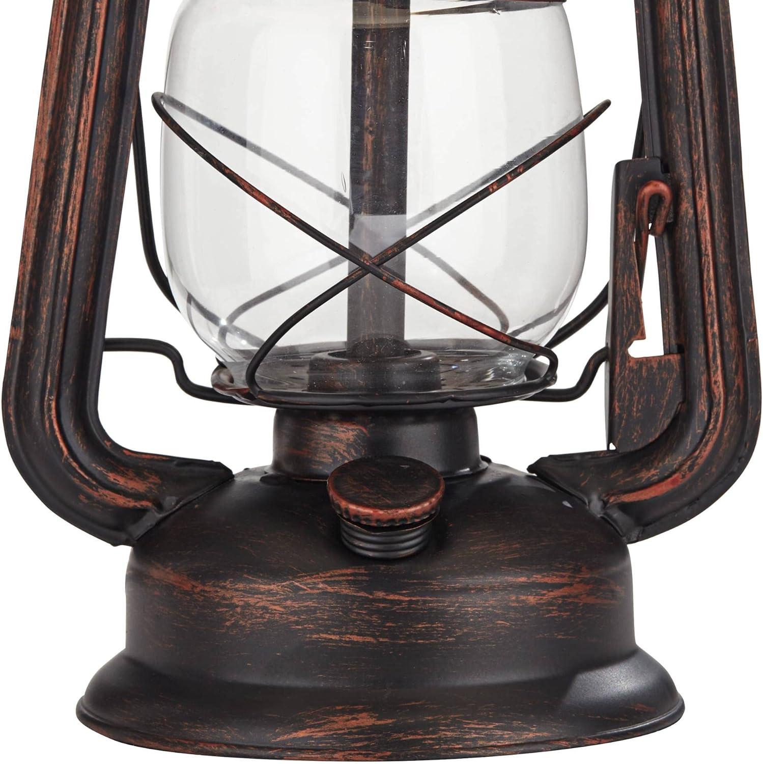 Franklin Iron Works Murphy Rustic Industrial Accent Table Lamp Miner Lantern 23" High Red Bronze Oatmeal Fabric Shade for Bedroom Living Room Office