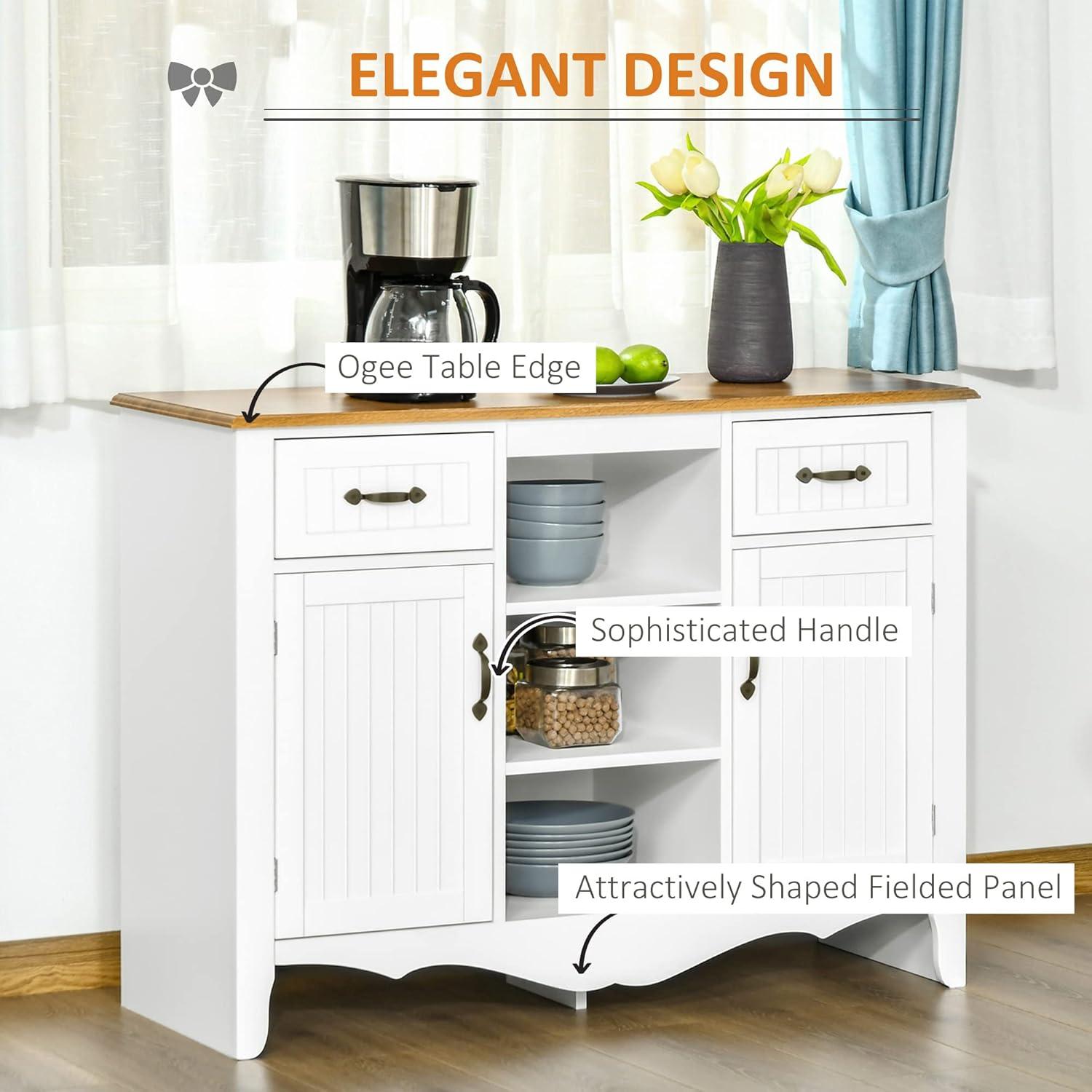 White and Natural 42" Engineered Wood Sideboard Buffet Cabinet