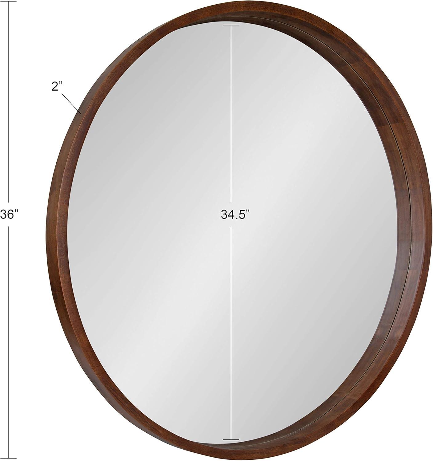 Hutton Round Walnut Brown Wood Wall Mirror, 36" Diameter