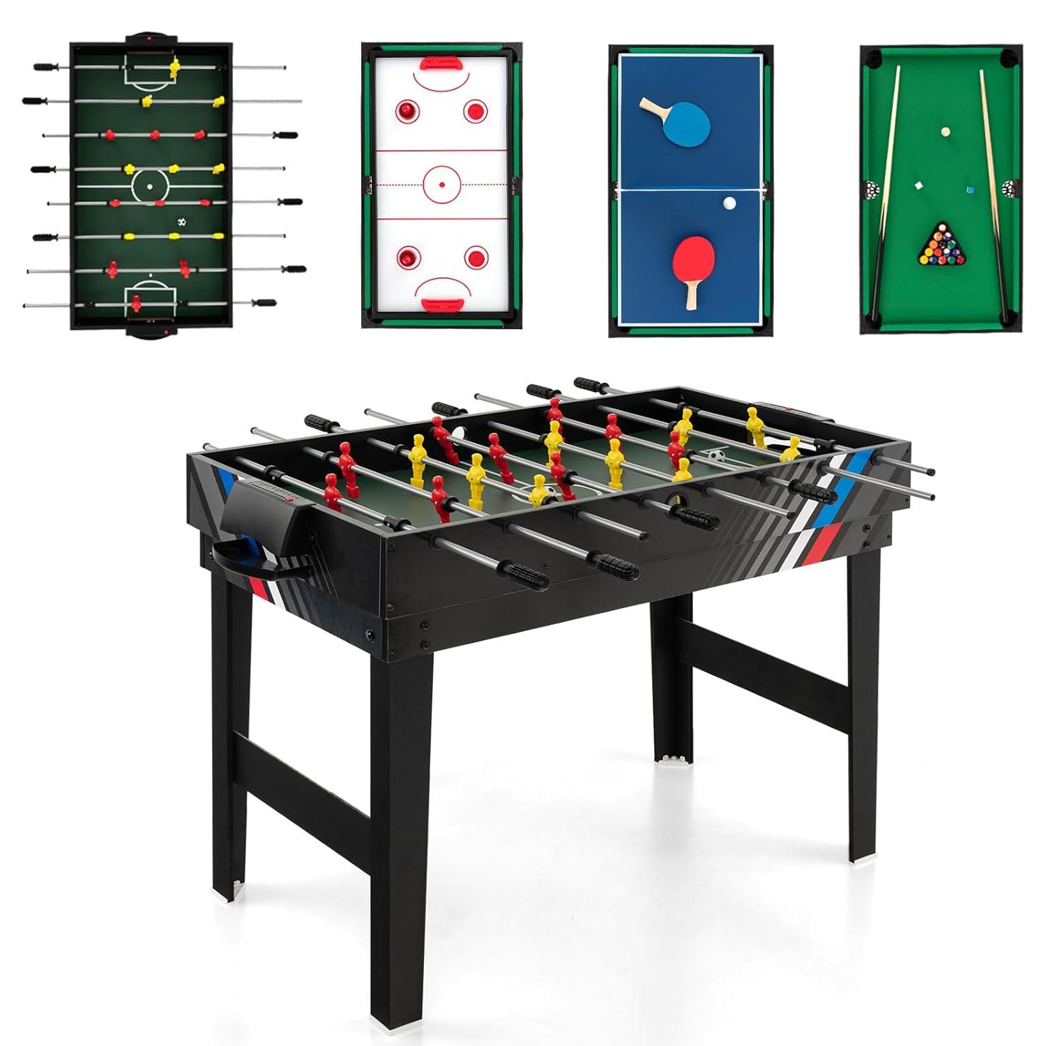Giantex 4-in-1 Multi Game Table, 49 Inch Combination Game Tables with Adult Size Foosball Table, Slide Hockey Table, Ping Pong Table, Pool Table, Combo Game Table Set for Indoor Home, Game Room