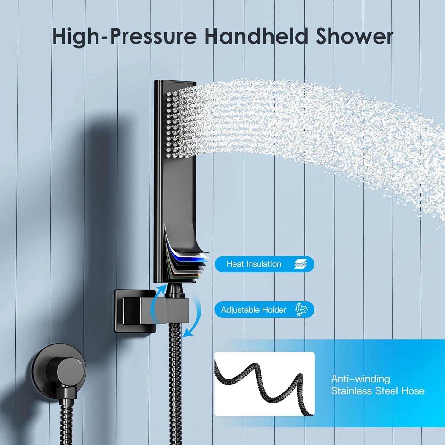 Shower System Shower Faucet Set with Push-Button Diverter and Wall Supply Elbow 10 Inch Shower Head Matte Black