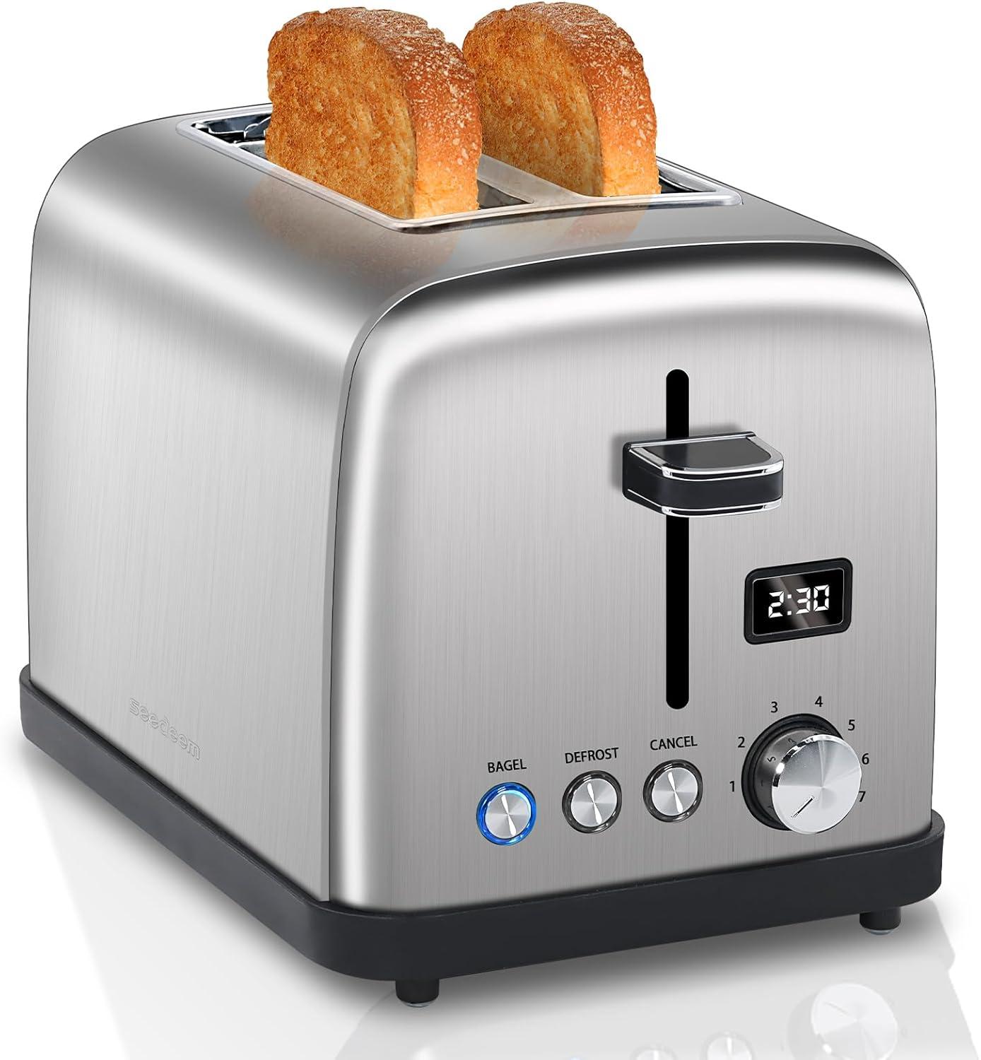 Stainless Steel 2-Slice Digital Toaster with LCD Display