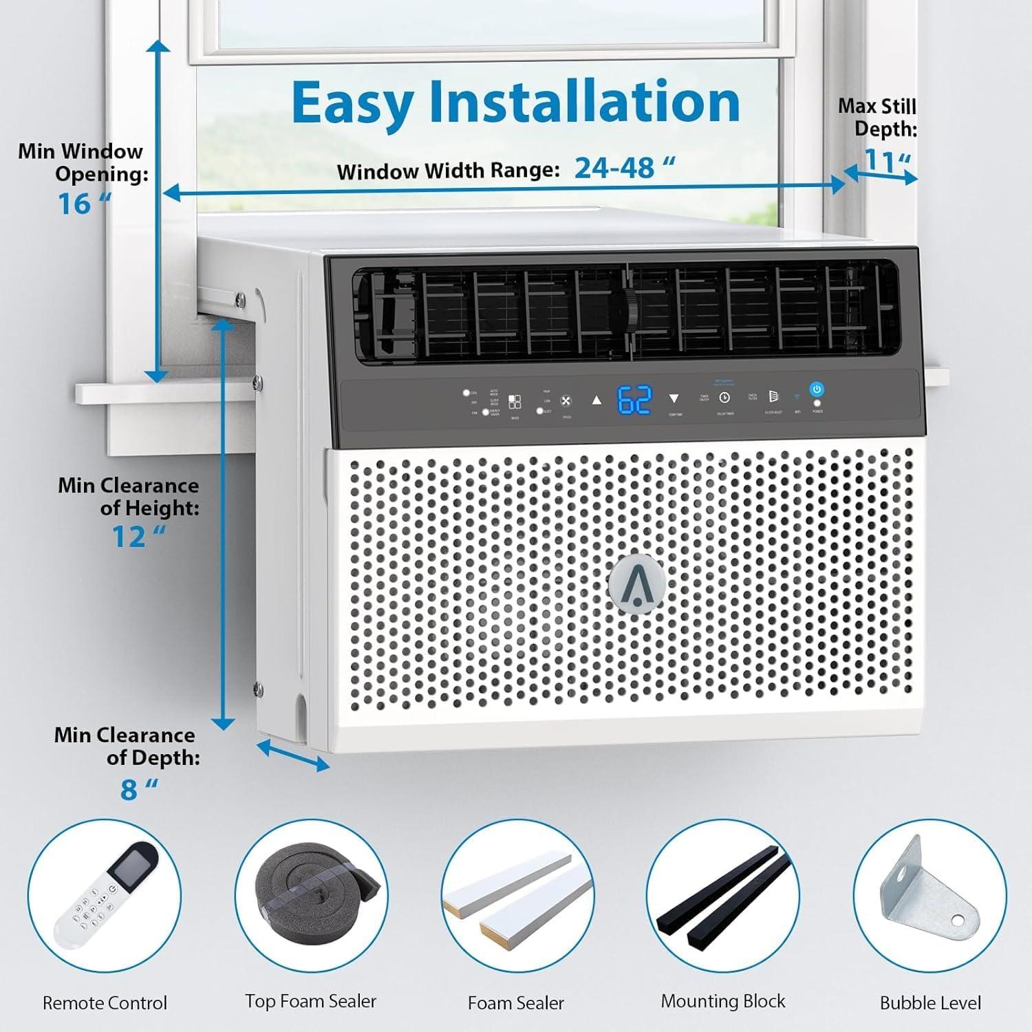 8000 BTU Window Air Conditioner,ac window unit with Washable Filter,Remote Control,Quiet Operation,Fan,Cools Up to 370 Square Feet,110V/60Hz