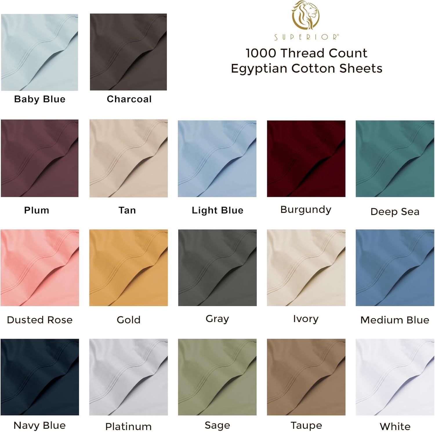 Superior 4-Piece Egyptian Cotton 1000 TC Platinum Sheets, King