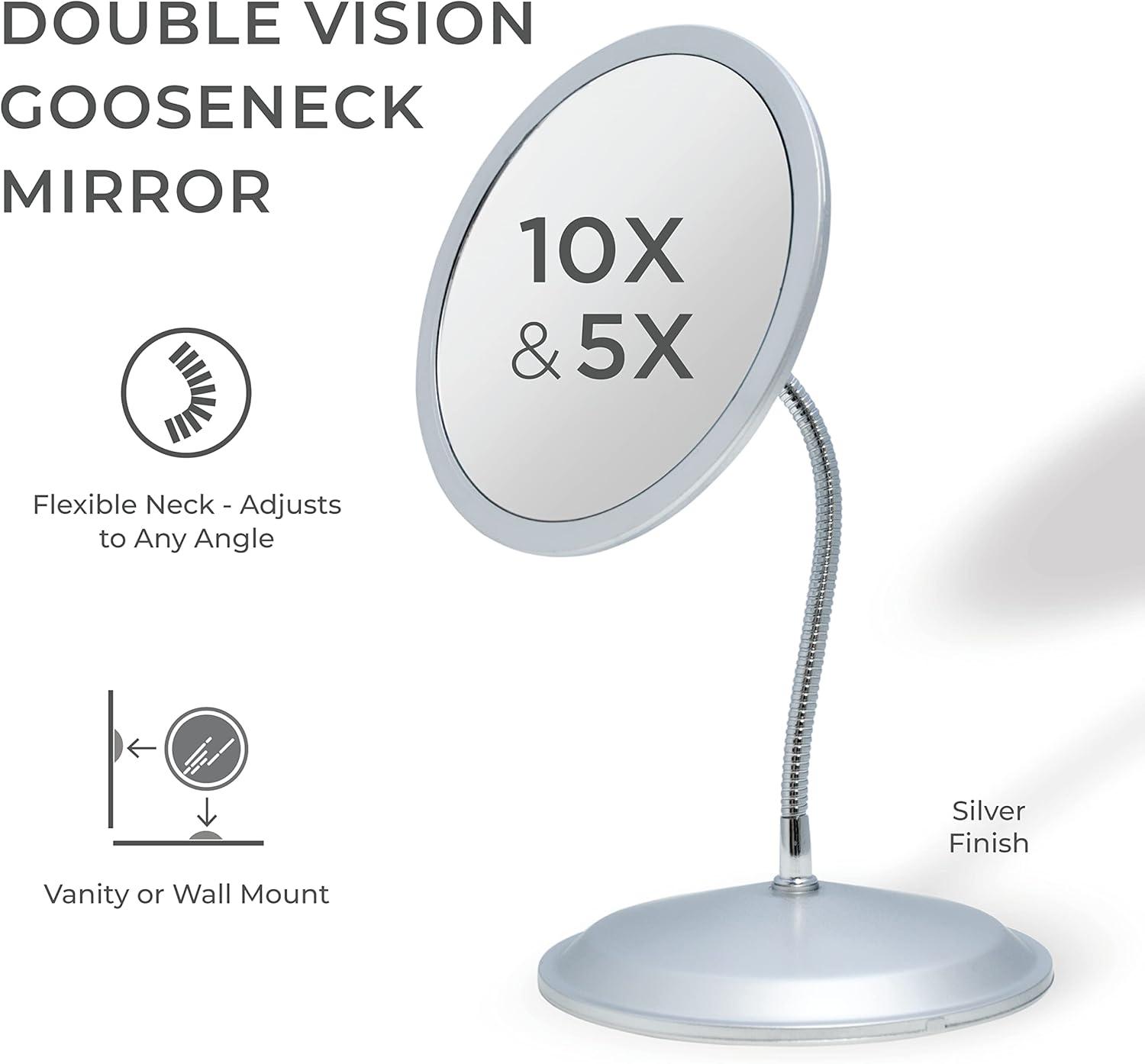 Chrome Fogless Wall Mounted Gooseneck Mirror with 5X/10X Magnification