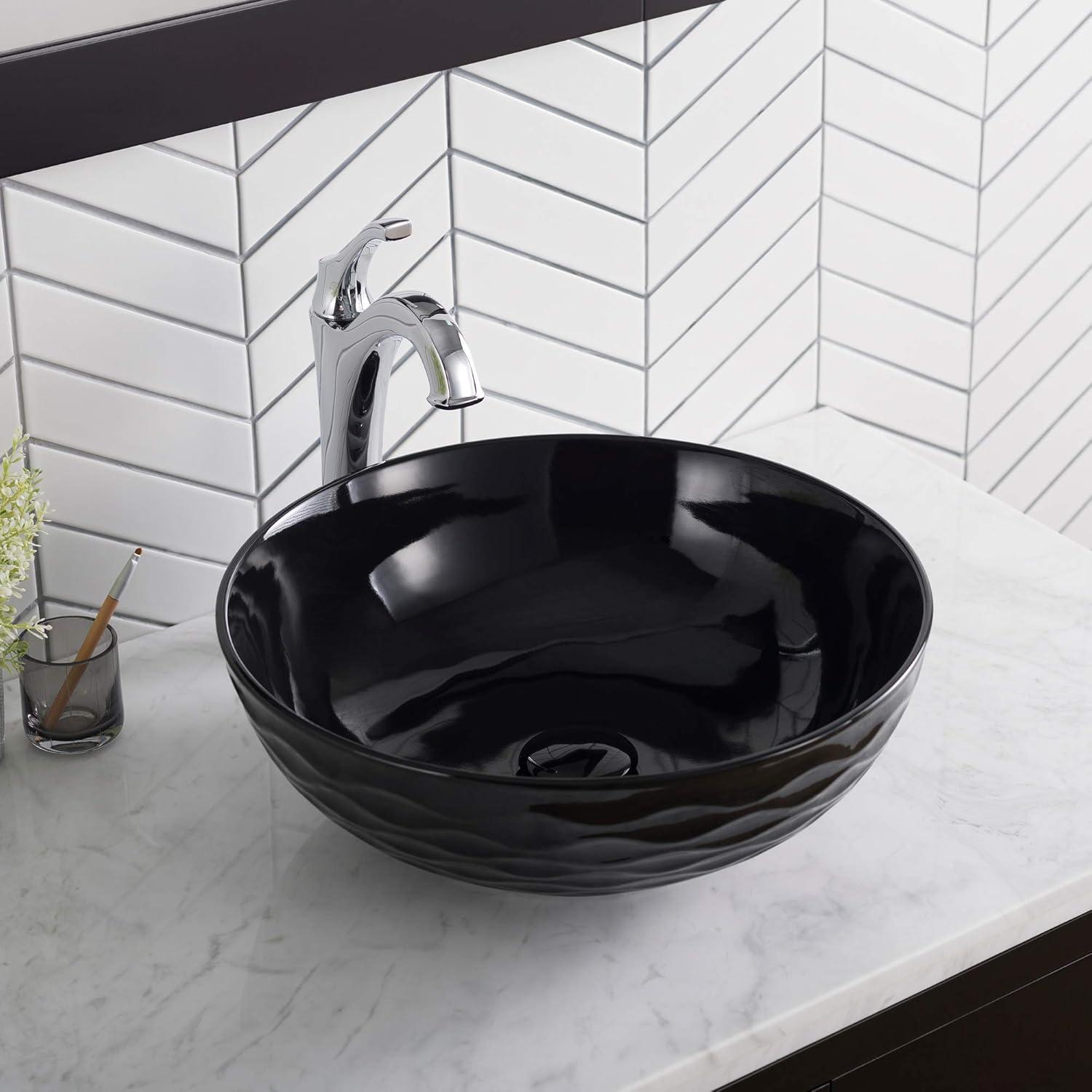KRAUS Viva Thin Porcelain Ceramic Vessel Bathroom Sink with Pop-Up Drain