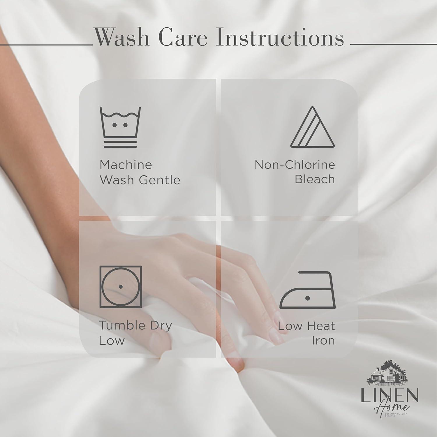 Linen Home 100% Cotton Percale Sheets Queen Size, Silver, Deep Pocket, 4 Pieces Set - 1 Flat, 1 Deep Pocket Fitted Sheet and 2 Pillowcases, Crisp Cool and Strong Bed Linen