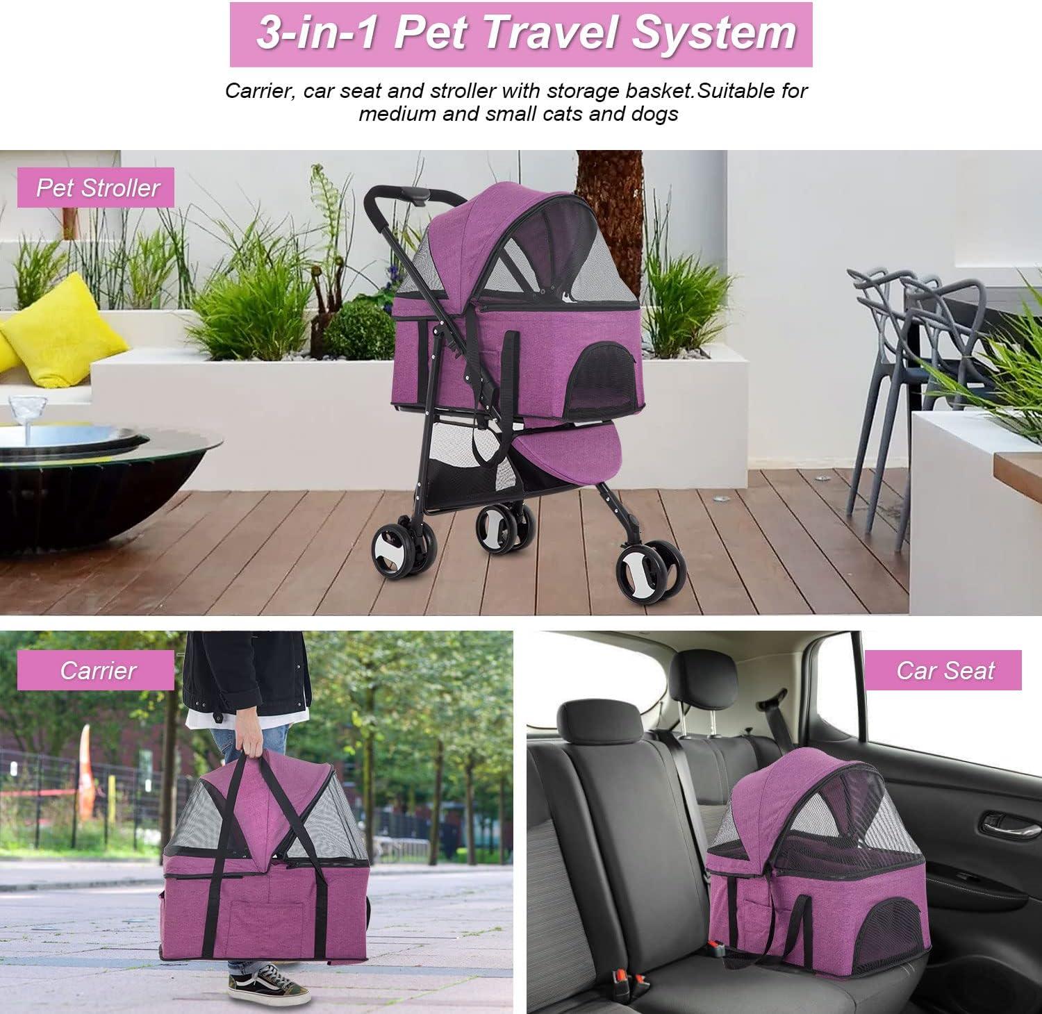 BestPet Foldable Pet Stroller with Detachable Carrier