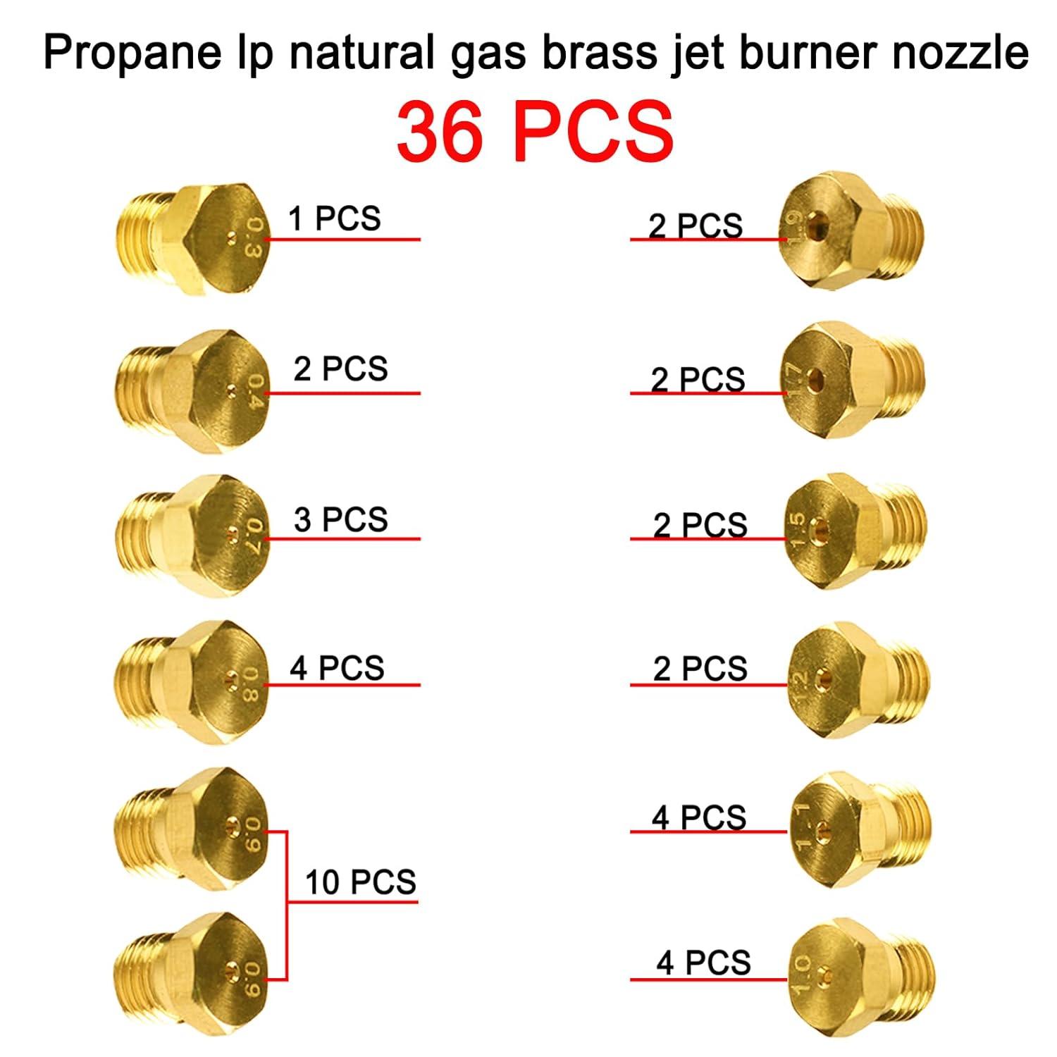 36Pcs Range Stove Oven Orifice Conversion Kit, Propane Lp Natural Gas Brass Jet Burner Nozzle Replacement Parts M6x0.75 mm Gas Spray Tip 0.3/0.4/0/7/0.8/0.9/1.0/1.1/1.2/1.5/1.7/1.9mm