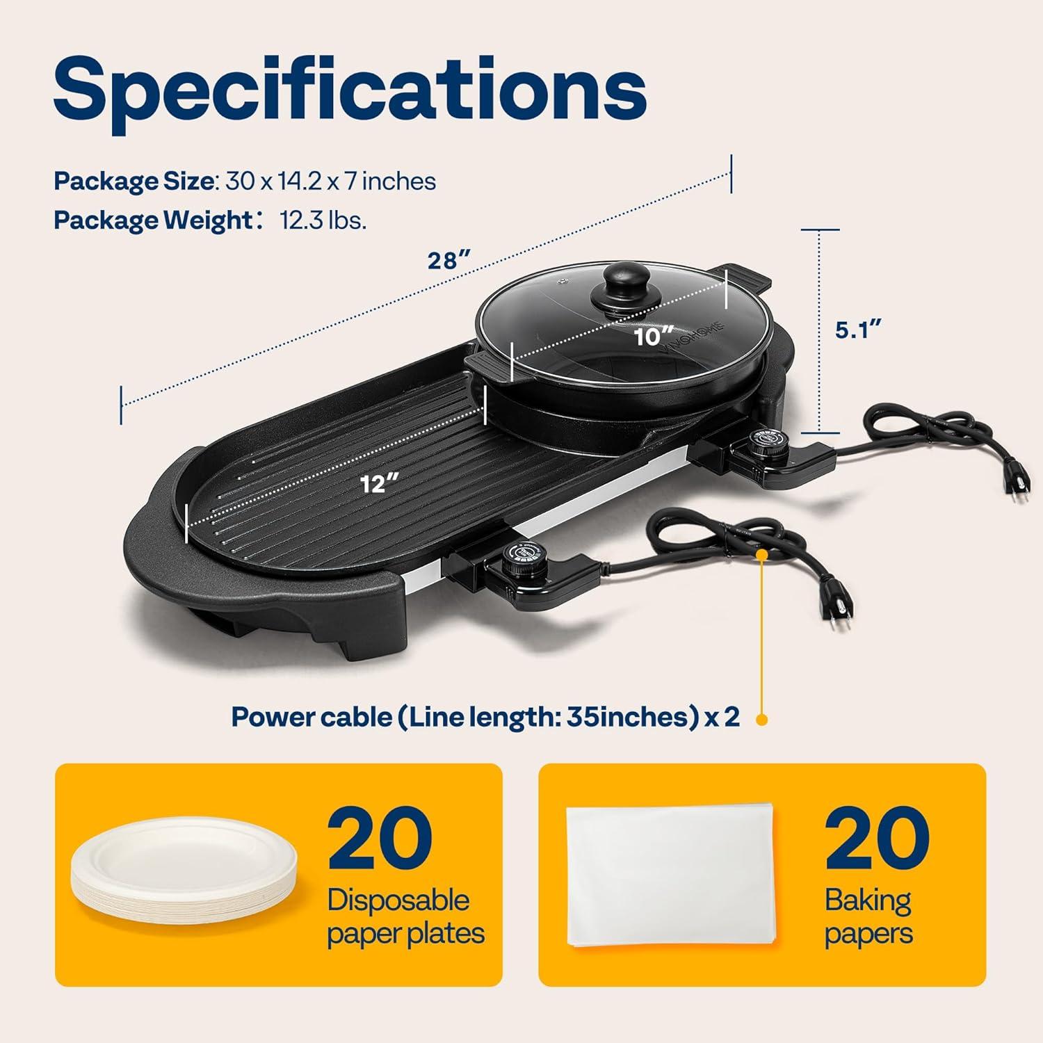 VIVOHOME VIVOHOME 28'' Non Stick Electric Grill with Glass Lid