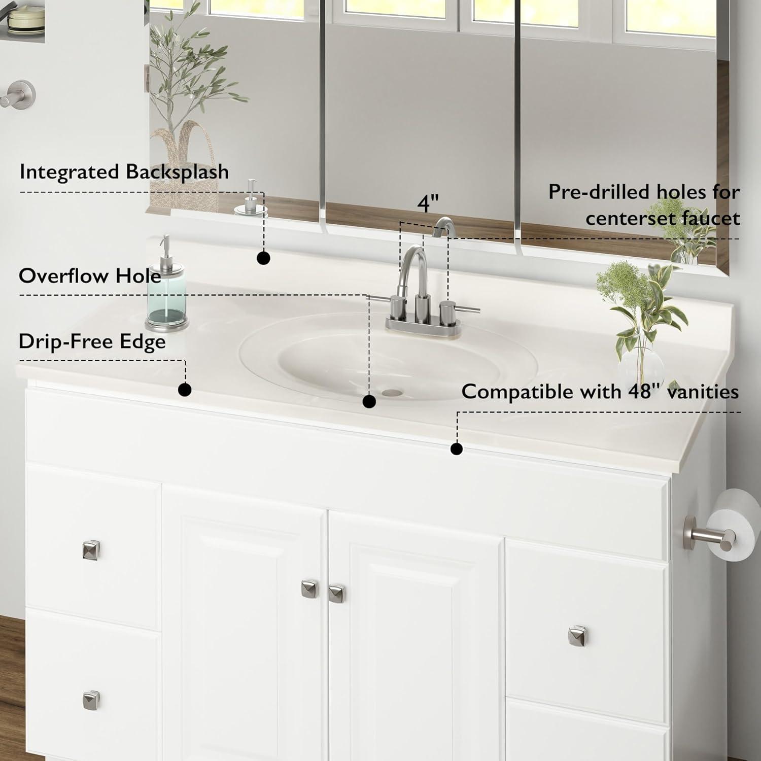 49 Inch Cultured Marble Vanity Top with Backsplash, Improved Package