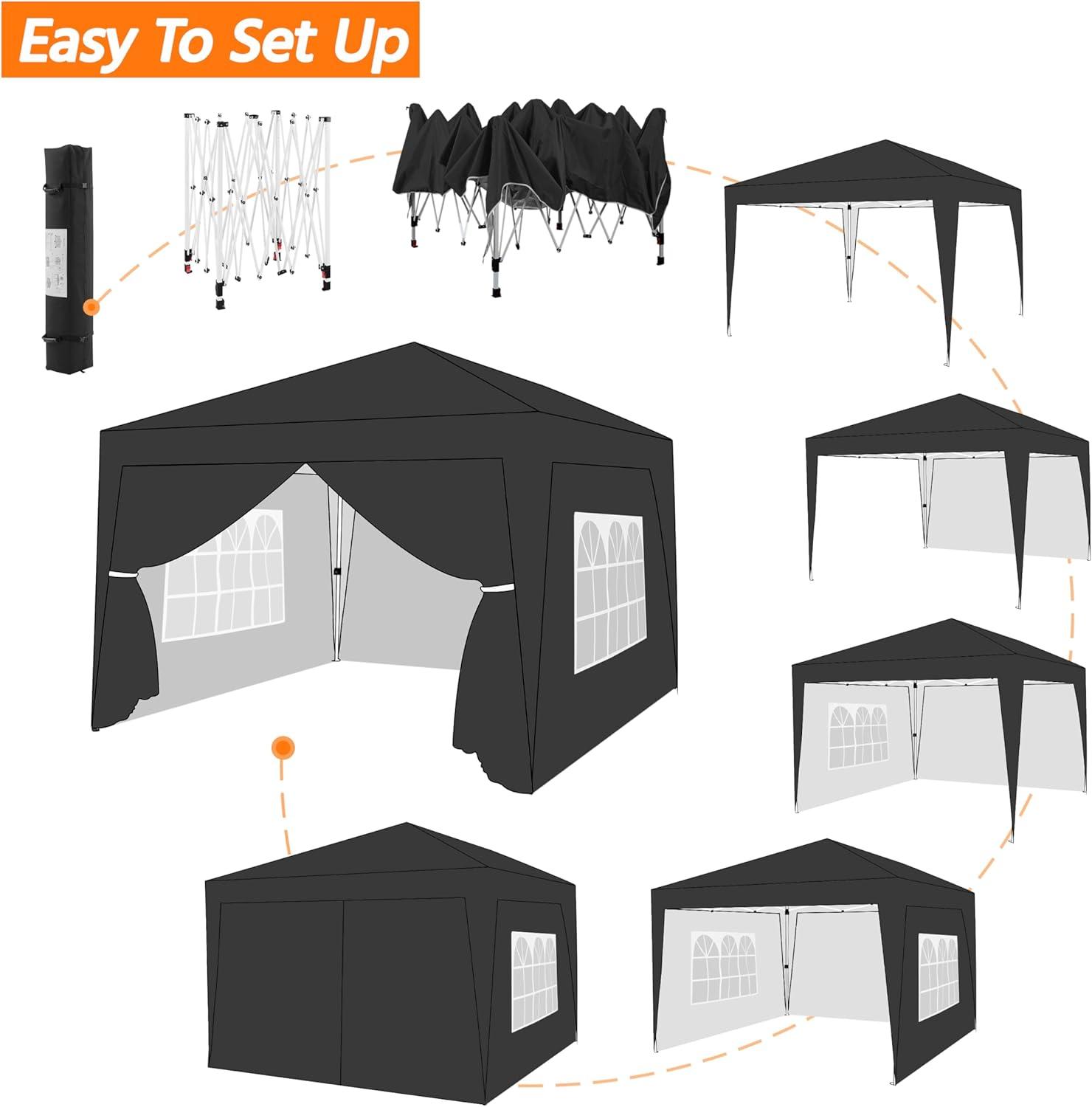 Yaheetech 8x8 Pop Up Canopy with 4 Removable Sidewalls, Portable Enclosed Instant Tent, Waterproof Outdoor Tent, Beach Sun Shelter with 4 Sandbags, 8 Stakes & 4 Ropes, Black