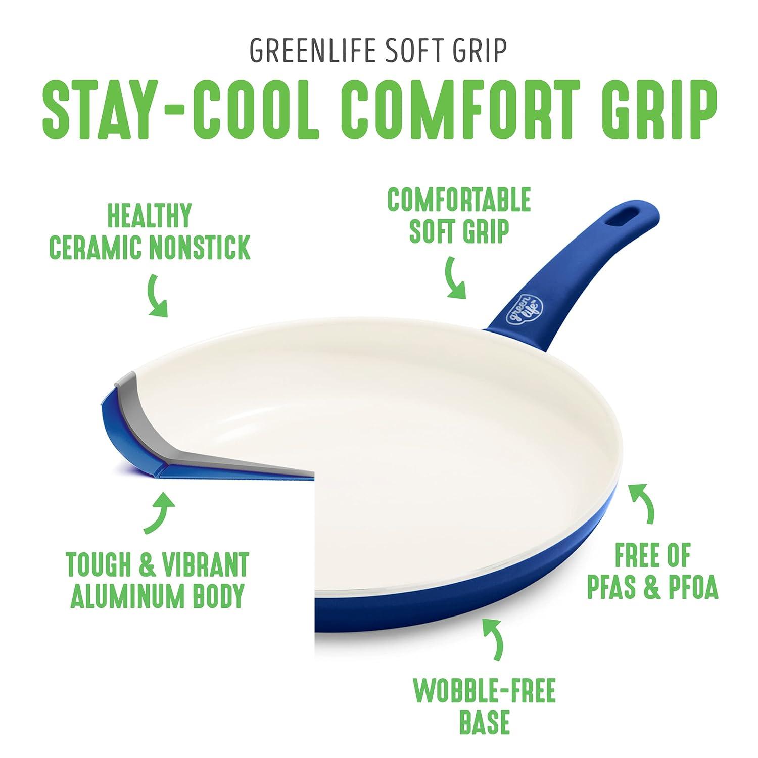 GreenLife GreenLife Soft Grip Healthy Ceramic Nonstick, 1QT And 2QT Saucepan Pot Set With Lids, Dishwasher Safe