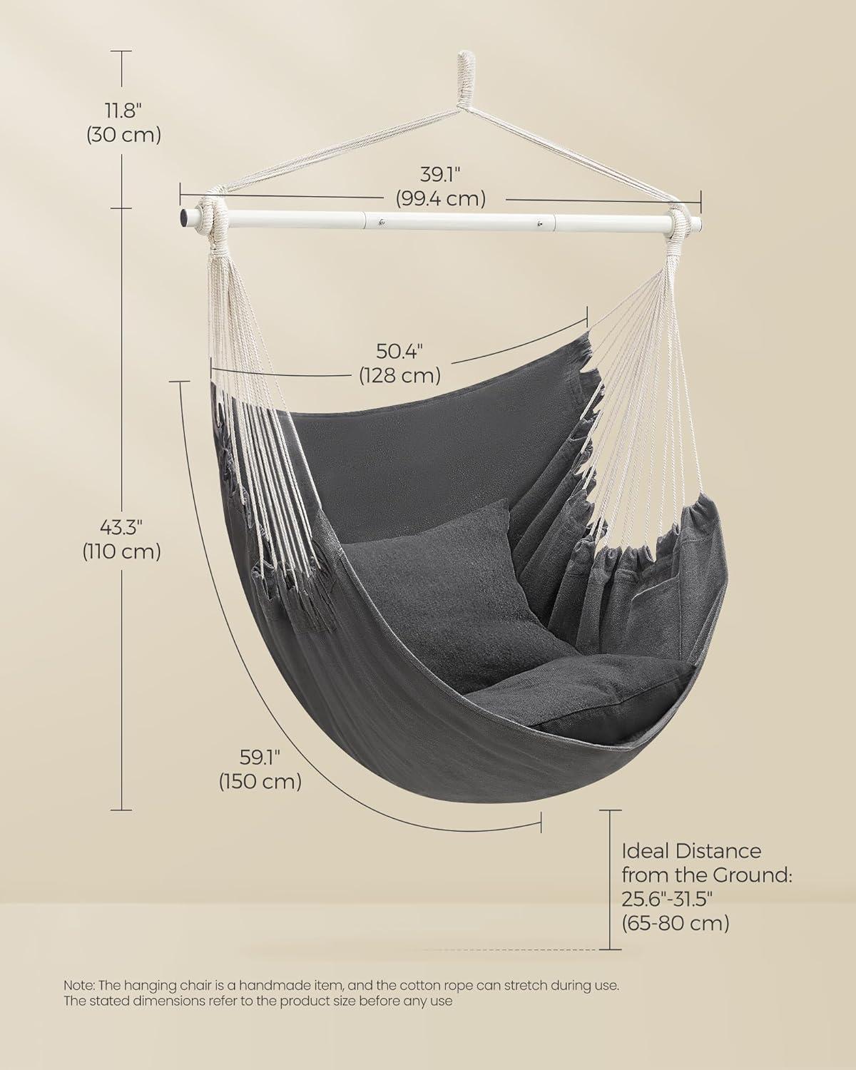 Slate Gray Large Hammock Chair with Cushions and Chain