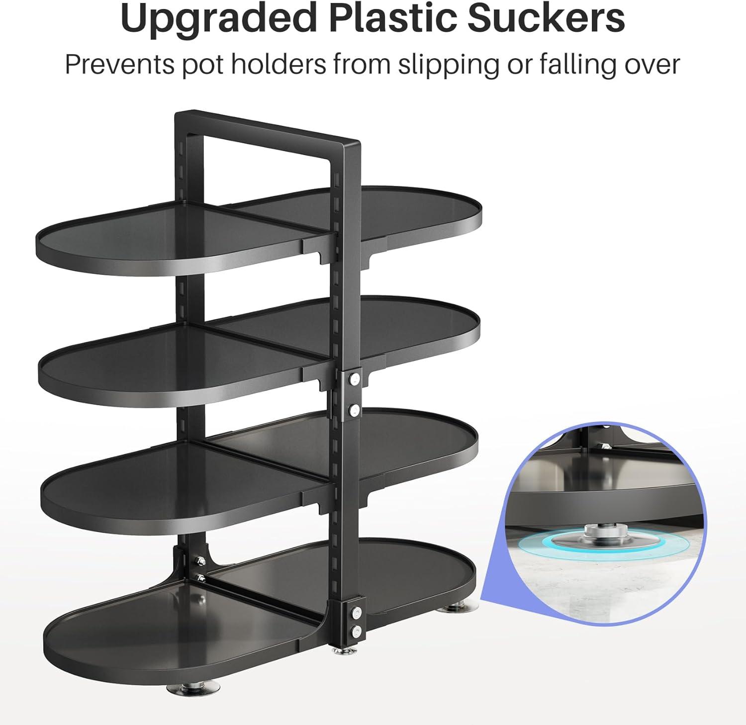 Pot and Pan Organizer for Cabinet, 8 Tier 21” Adjustable Cabinet Pan Organizer Rack Heavy Duty Pot Rack for Kitchen Storage, Snap-on Pot Pan Organizer with Panels for Stockpot and Steamer (Round)