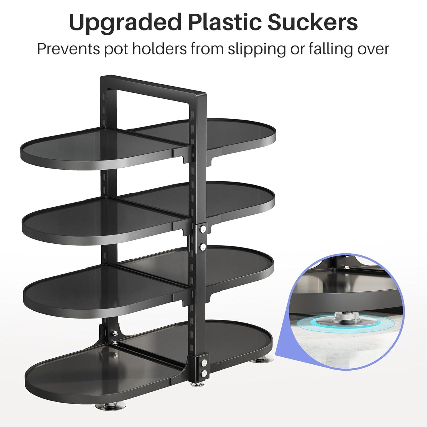 Pot and Pan Organizer for Cabinet, 8 Tier 21” Adjustable Cabinet Pan Organizer Rack Heavy Duty Pot Rack for Kitchen Storage, Snap-on Pot Pan Organizer with Panels for Stockpot and Steamer (Round)
