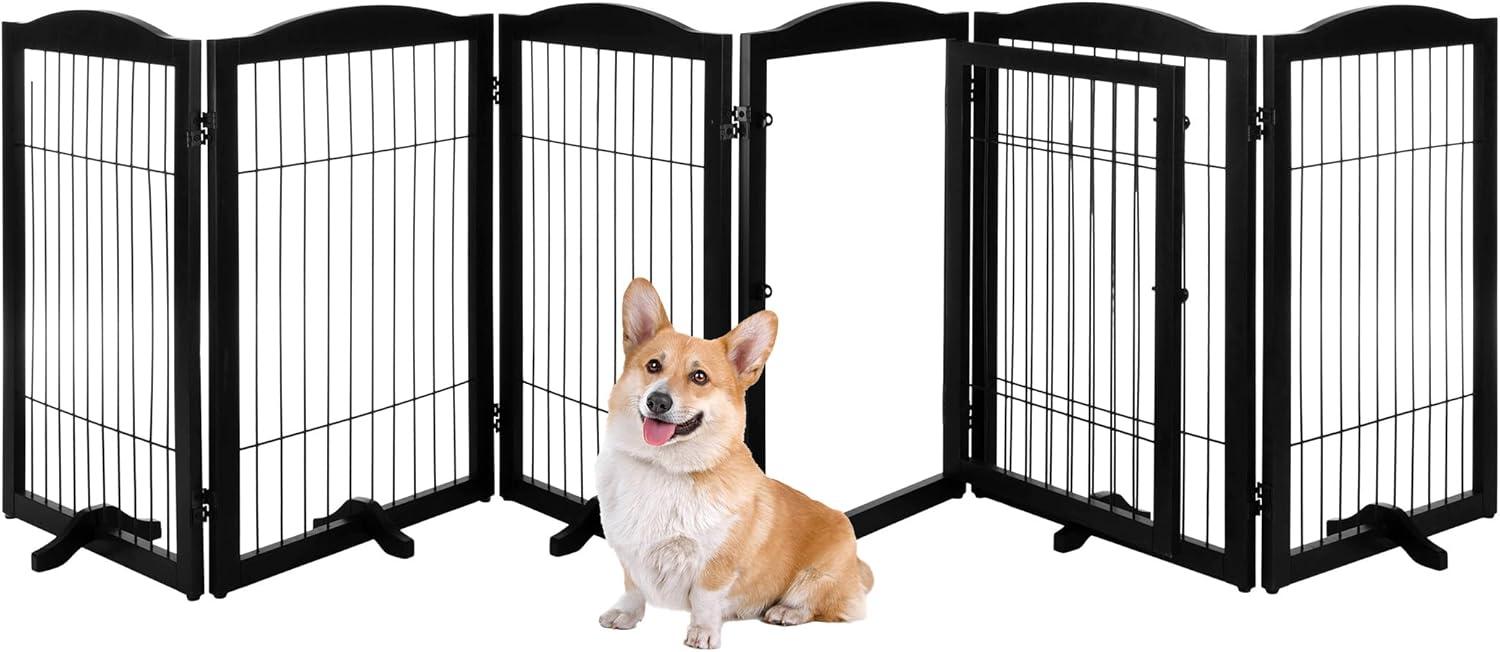 PETMAKER Pet Gate - 6-Panel Indoor Folding Dog Fence for Stairs or Doorways - 132.5x31.5-Inch Freestanding Play Pen with Support Feet