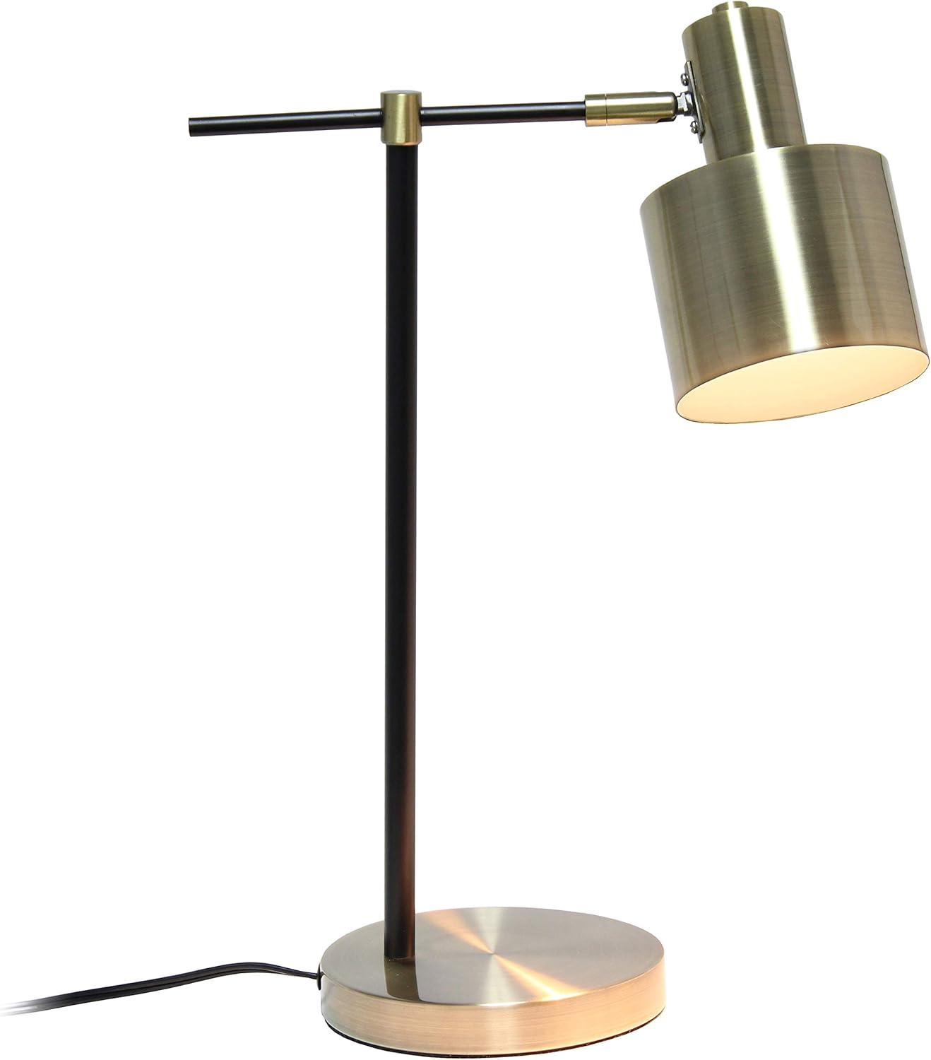 Antique Brass and Black Metal Table Lamp with Adjustable Shade