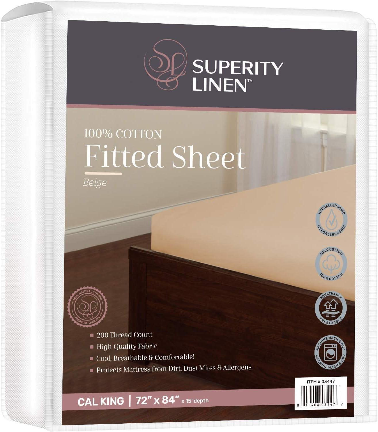 Superity Linen Fitted Sheet - 100% Premium Cotton - 200 Thread Count