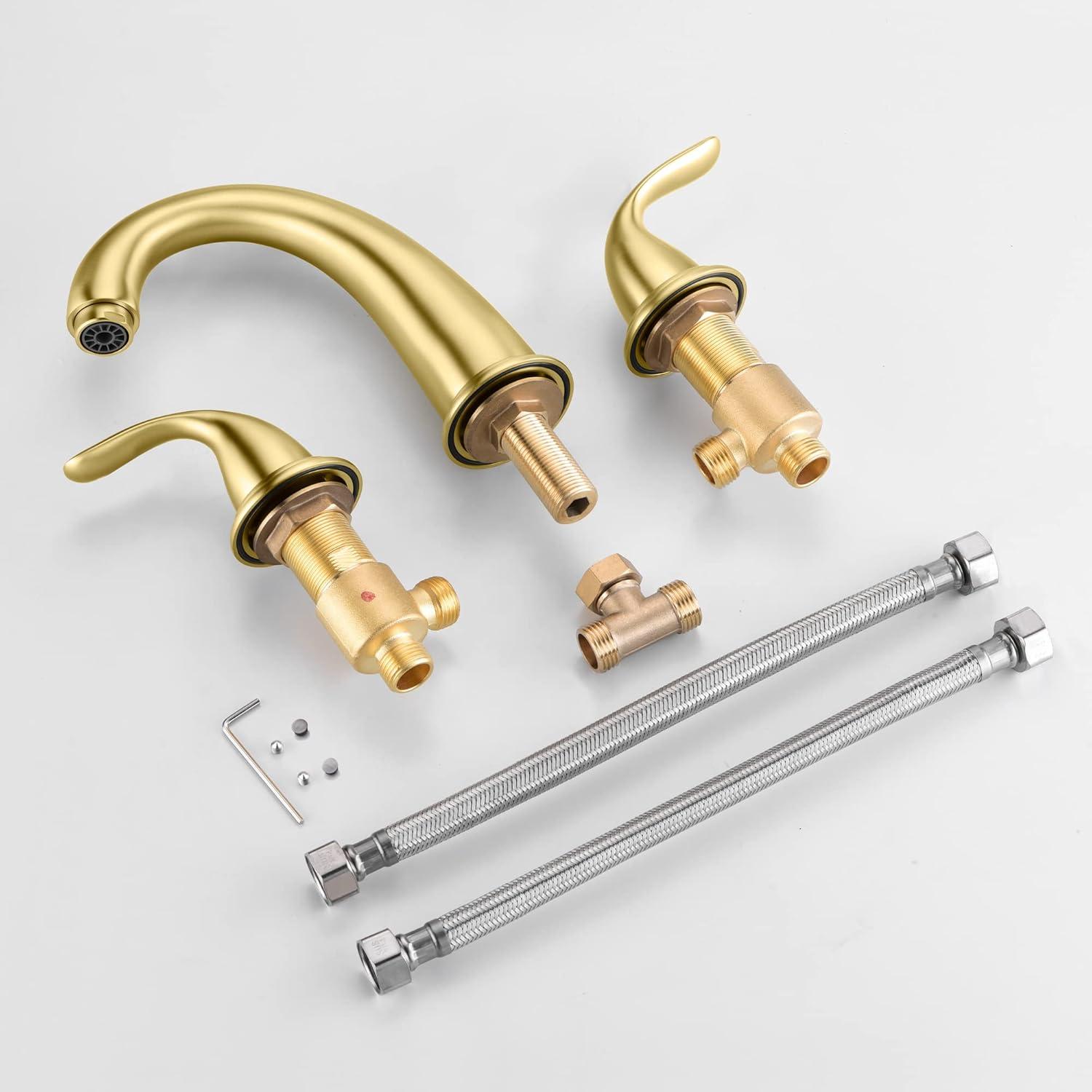 Sumerain 3 Hole Widespread Roman Tub Faucet Brushed Gold with with Brass Rough in Valve, High Flow