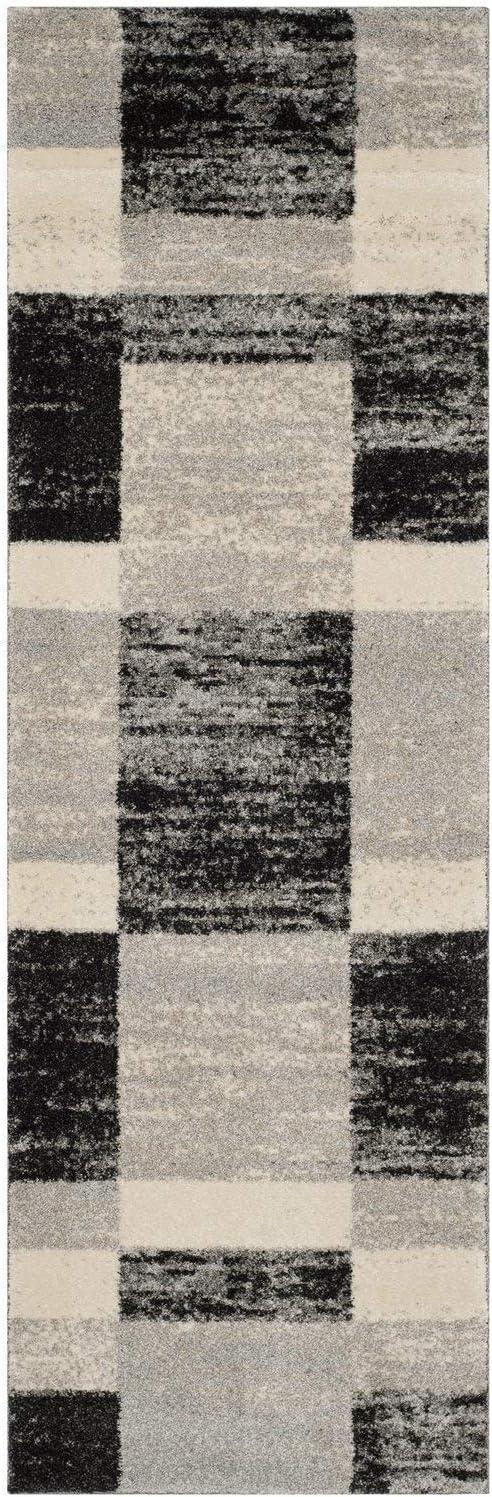 Retro Abstract Black & Grey Shag Rug 27" Easy Care Synthetic