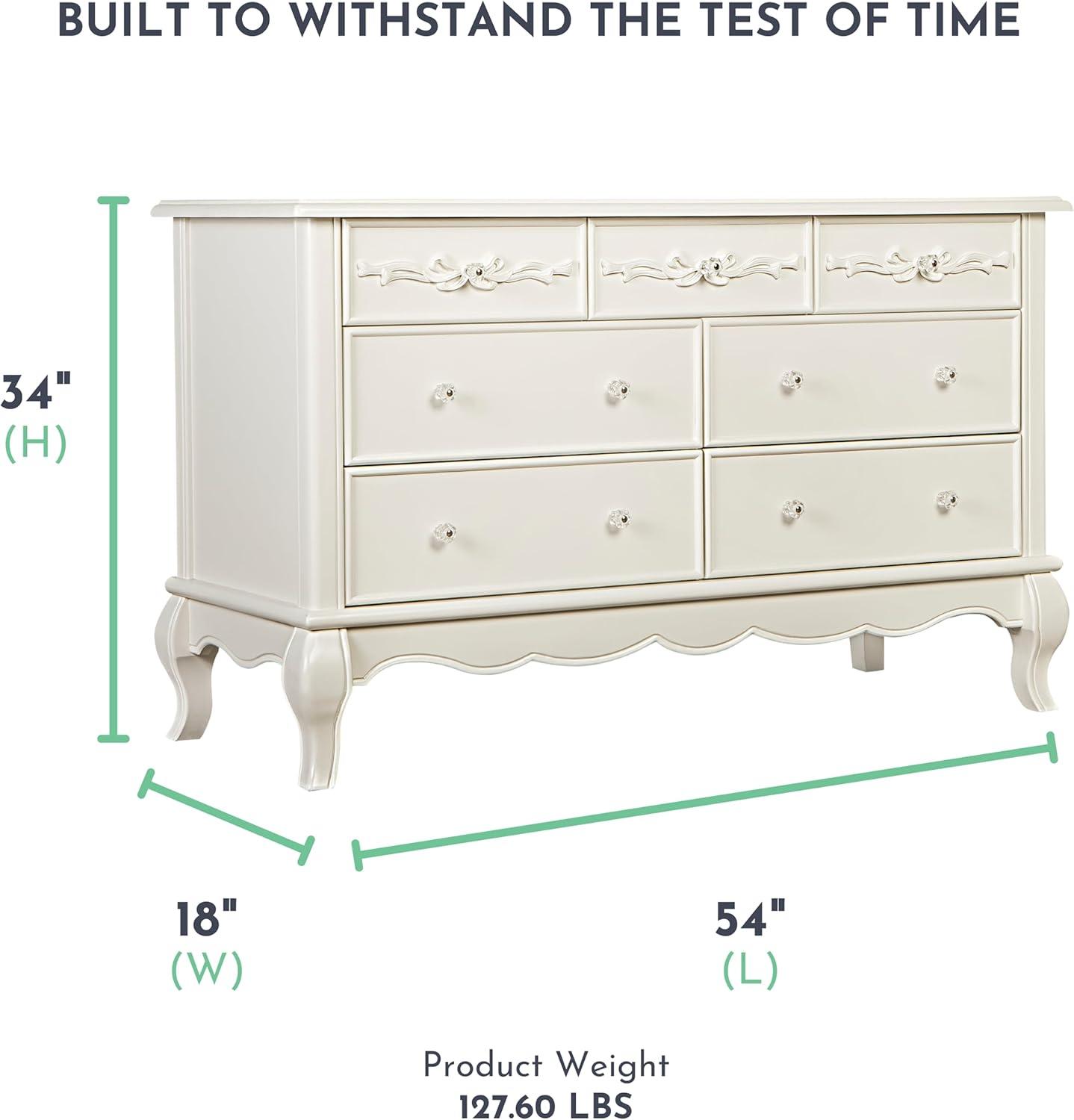 Evolur Aurora 7-Drawer Double Dresser, Ivory Lace, Spacious Drawers, classic