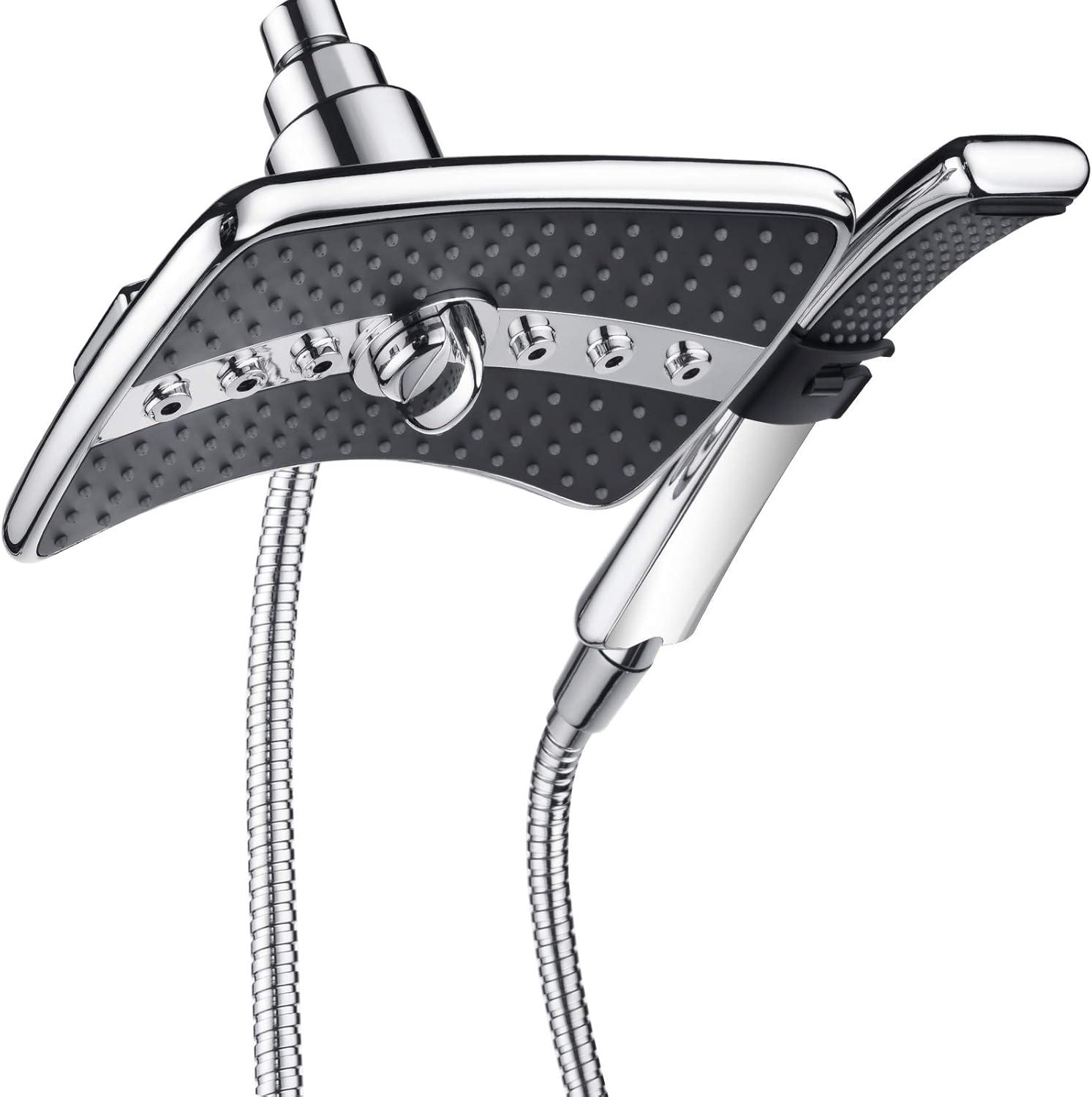 BRIGHT SHOWERS Dual Shower Head Combo, Handheld Showerhead Rainfall Shower Head Set with Black Face, 60 Inch Long Stainless Steel Shower Hose, Chrome