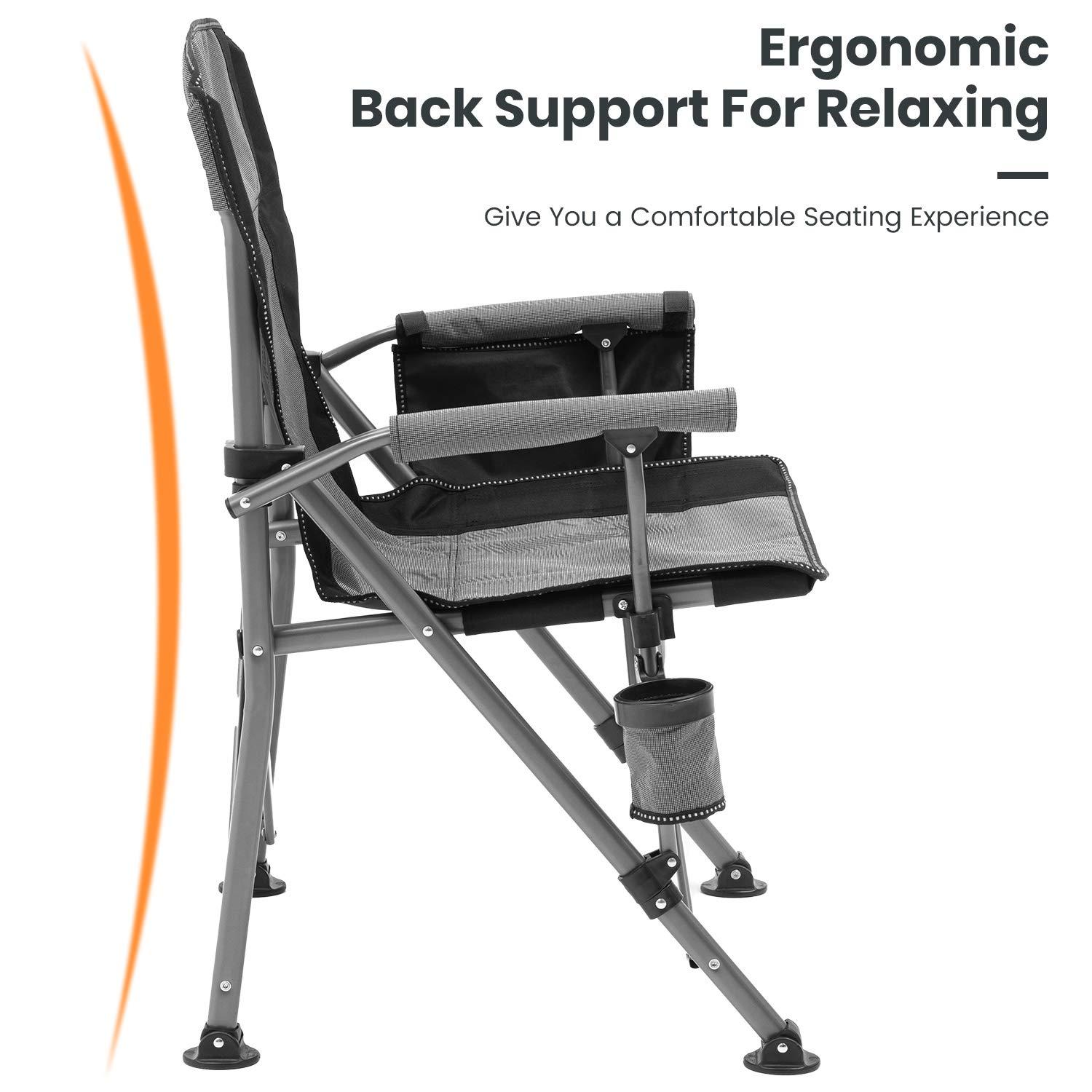 XGEAR Camping Chair Hard Arm High Back Lawn Chair Heavy Duty with Cup Holder, for Camp, Fishing, Hiking, Outdoor, Carry Bag Included