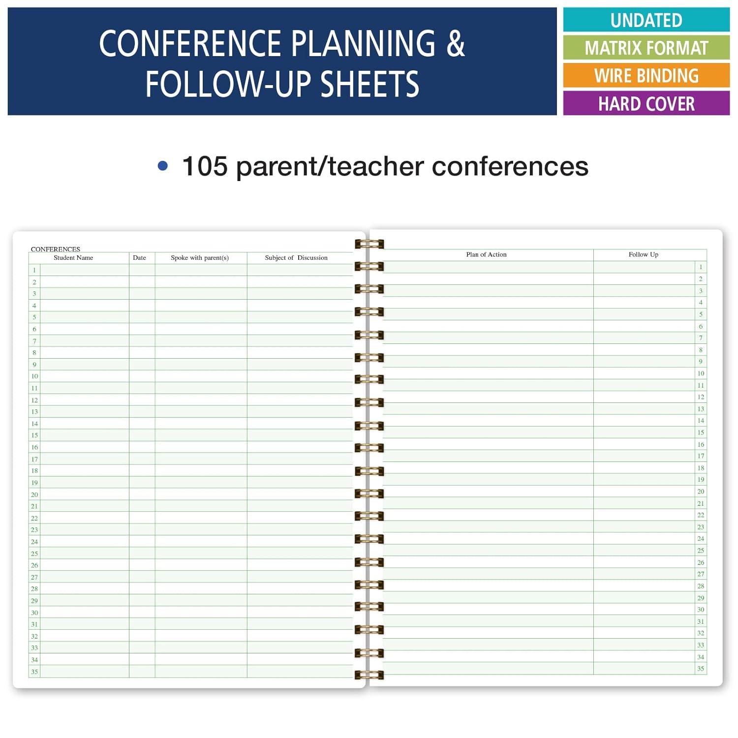 Elan Publishing Company Hardcover Combination Plan and Record Book - 8 Period Teacher Lesson Planner (PR8 + R1035) (Teal Floral)